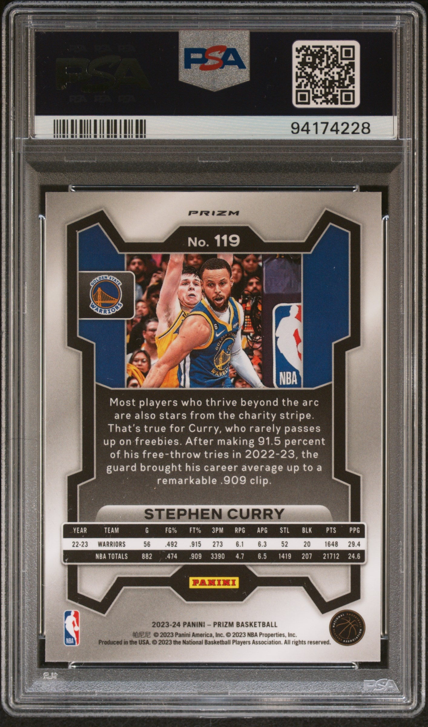 2023 Panini Prizm Stephen Curry #119 Silver Prizm PSA 10 Warriors