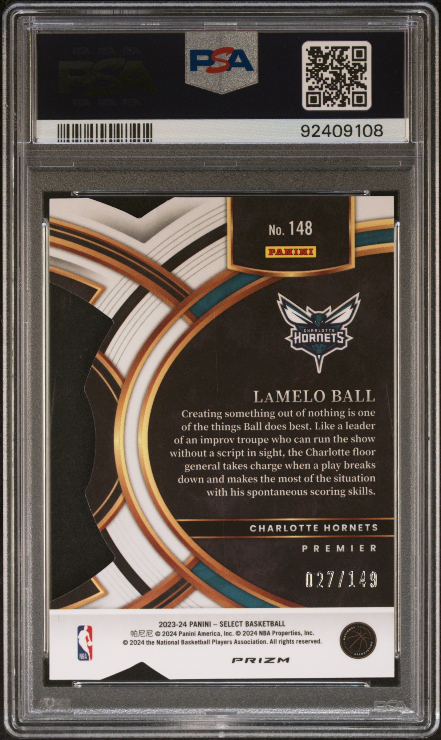 2023 Panini Select Lamelo Ball #148 Die-Cut White Prizm PSA 10 Hornets