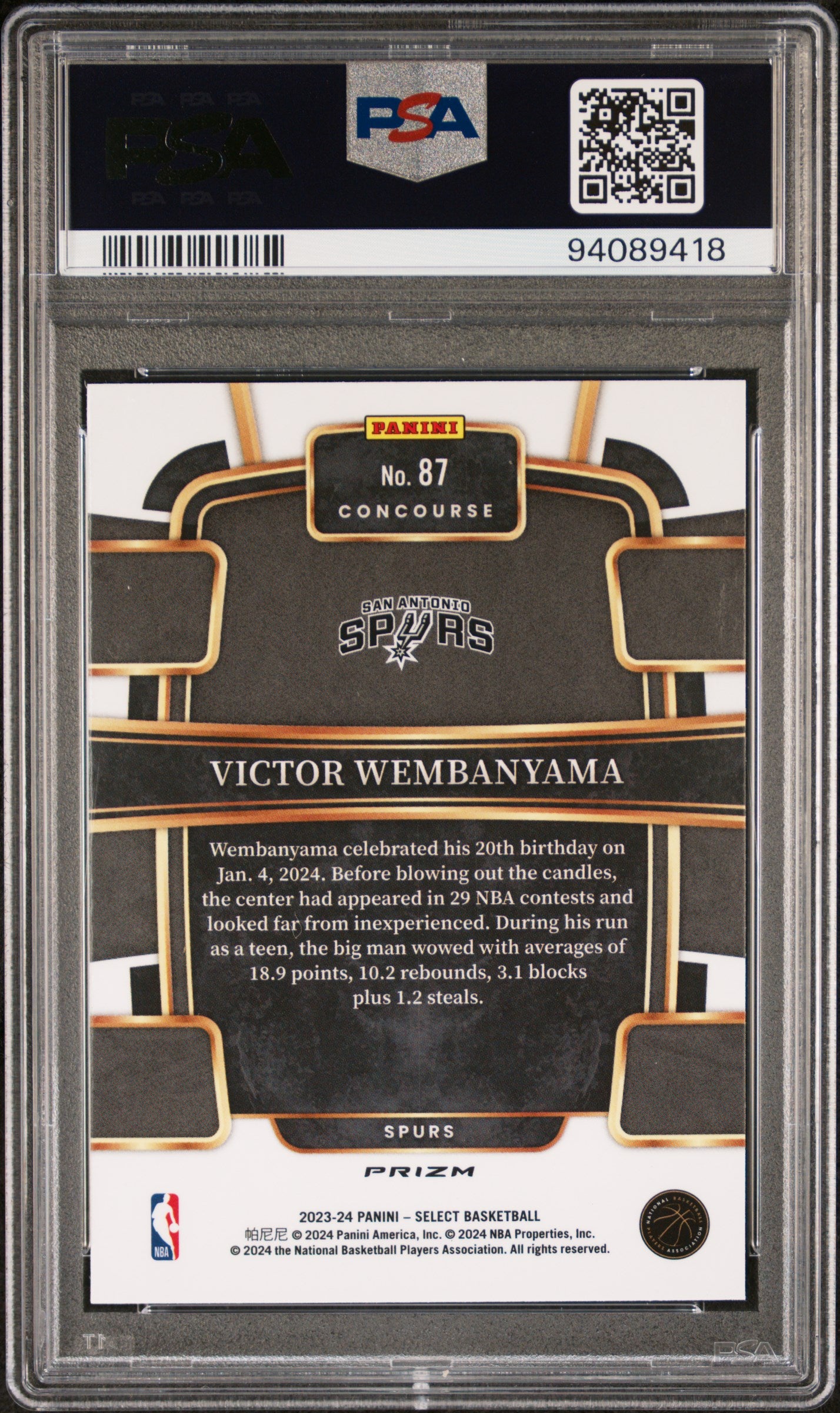 2023 Panini Select Victor Wembanyama #87 Red Cracked Ice PSA 10 Spurs