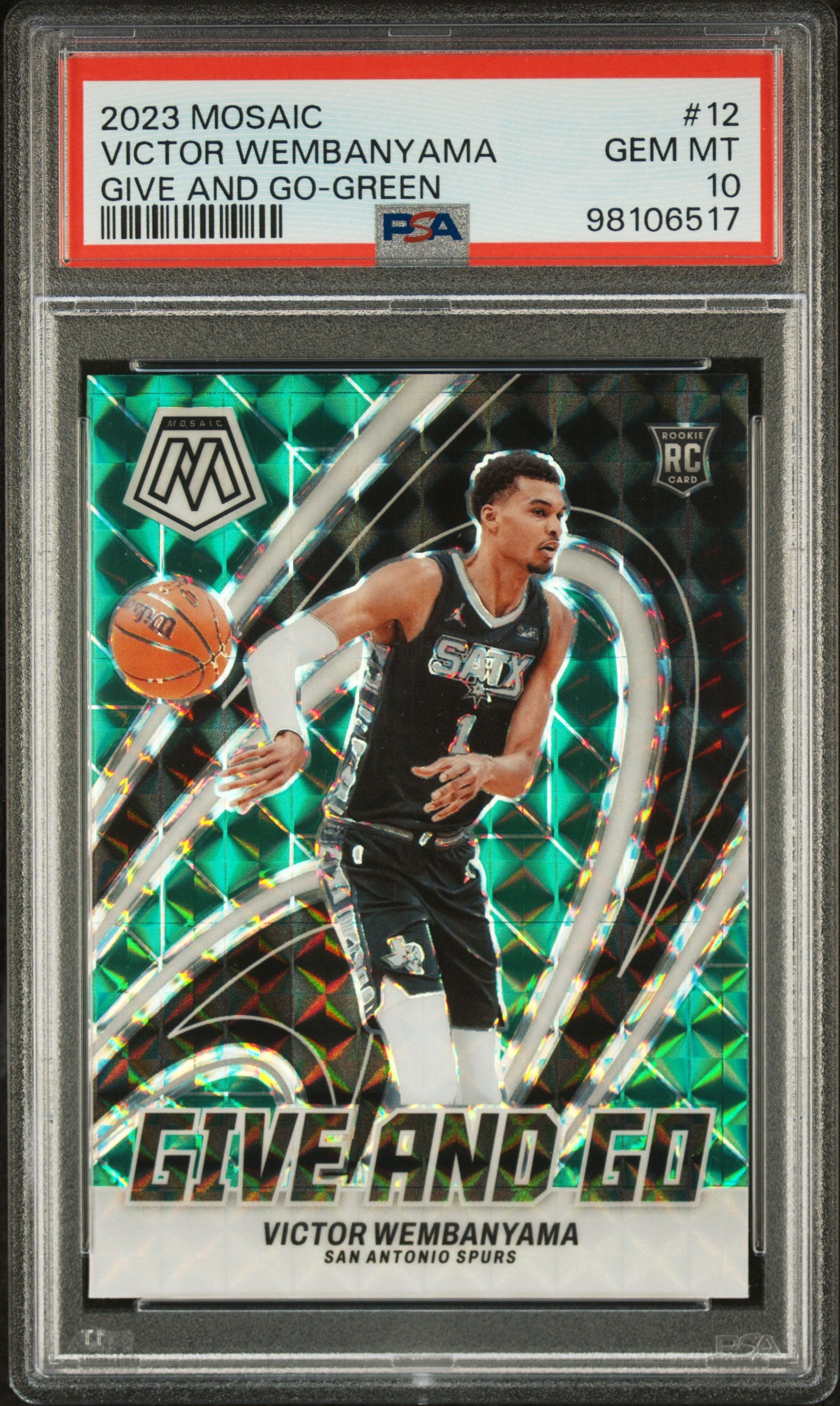 2023 Panini Mosaic Give And Go Victor Wembanyama #12 Give And Go-Green PSA 10