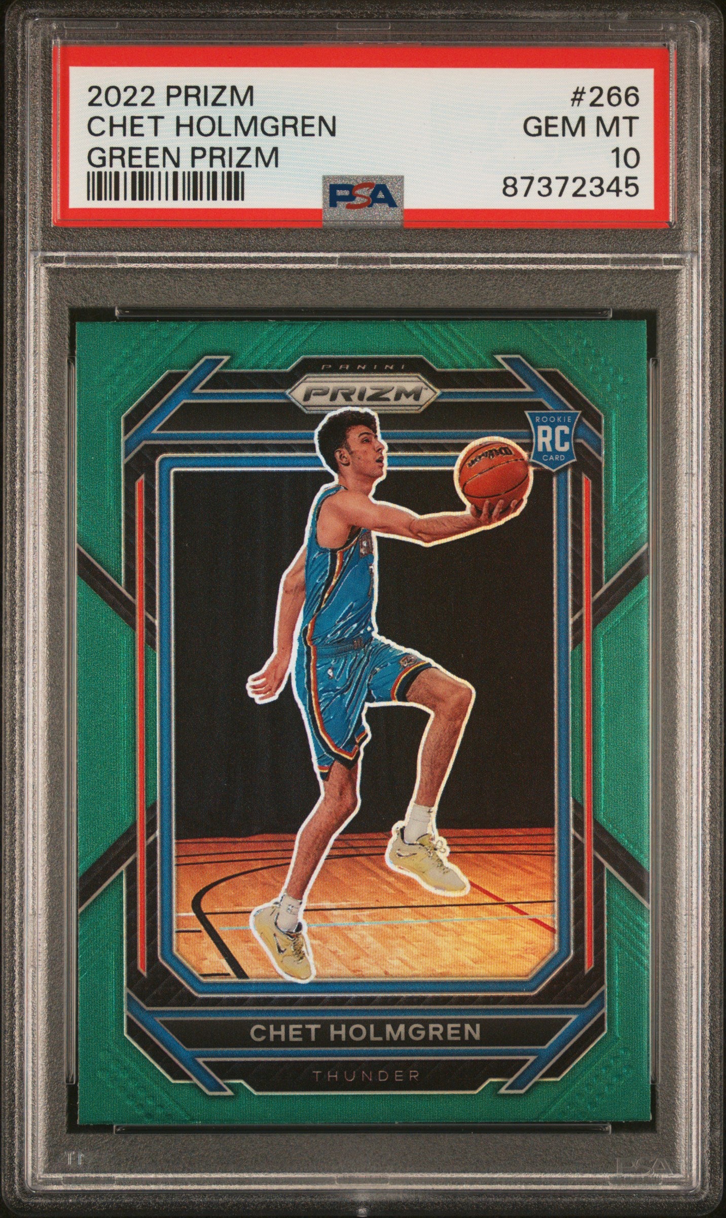 2022 Panini Prizm Chet Holmgren #266 Green Prizm PSA 10 Thunder