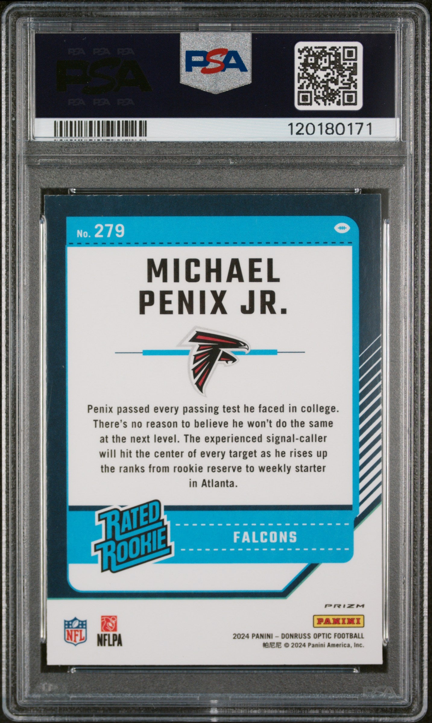 2024 Panini Donruss Optic Michael Penix Jr. #279 Purple Shock PSA 10 Falcons