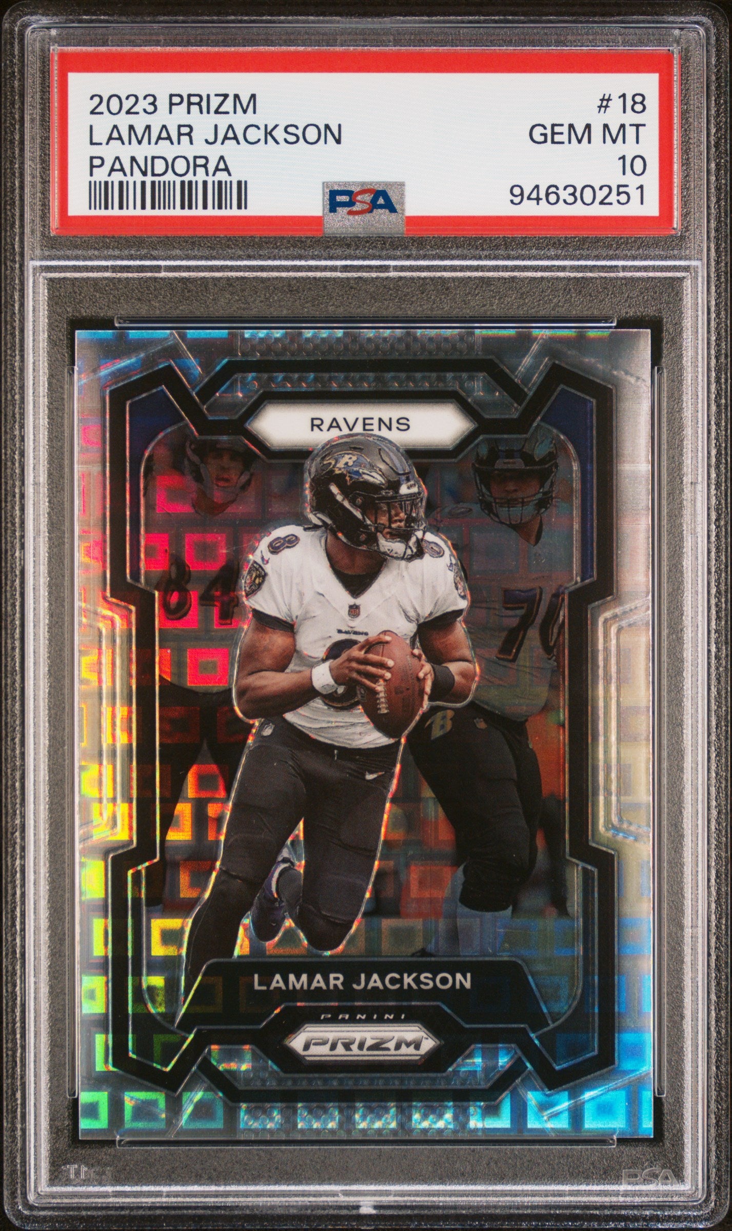 2023 Panini Prizm Lamar Jackson #18 Pandora PSA 10 Ravens