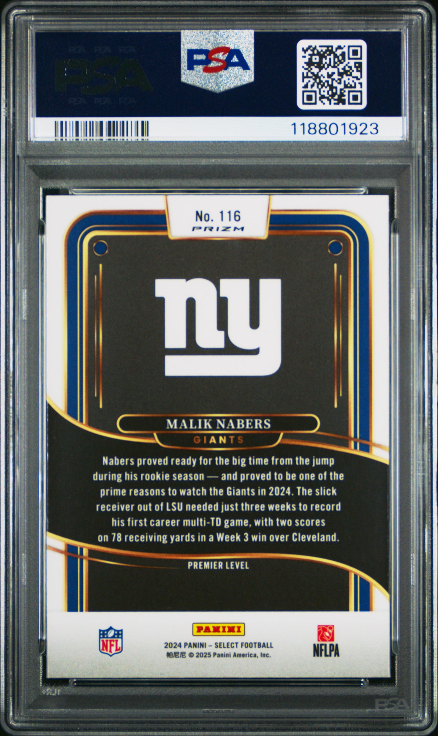 2024 Panini Select Malik Nabers #116 Silver Prizm PSA 10 Giants