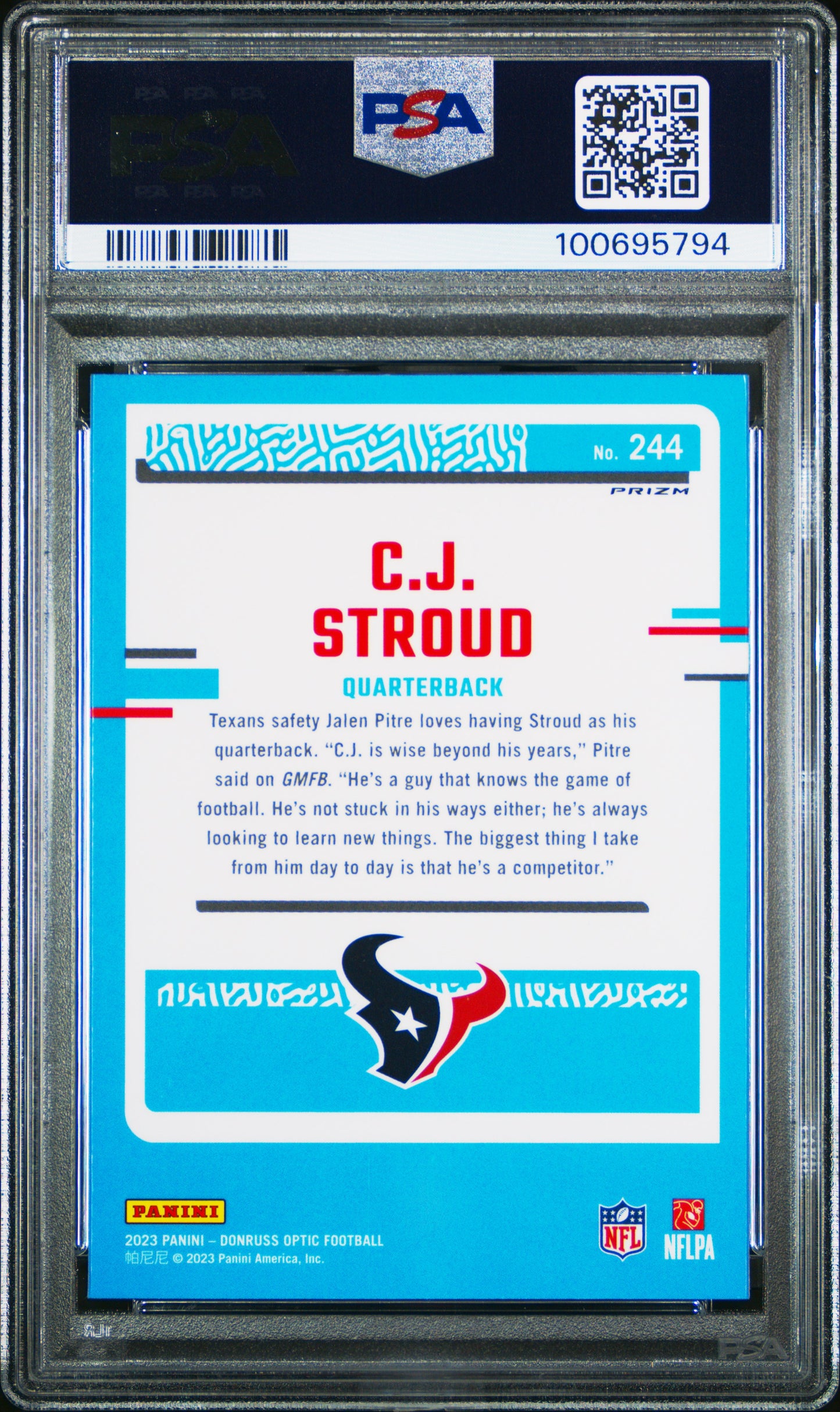 2023 Panini Donruss Optic Cj Stroud #244 Pink PSA 10 Texans