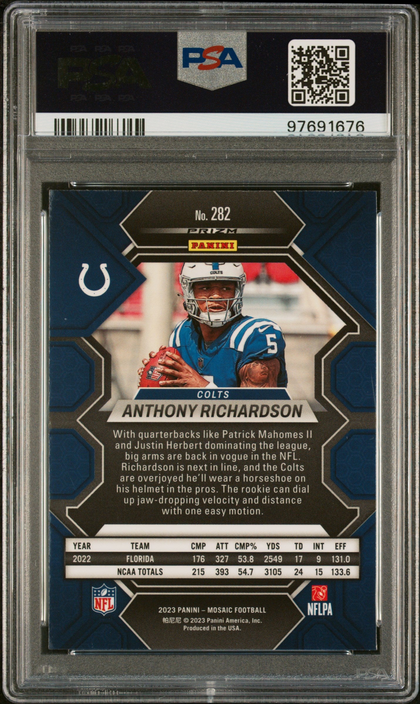 2023 Panini Mosaic Anthony Richardson #282 Reactive Blue PSA 10 Colts