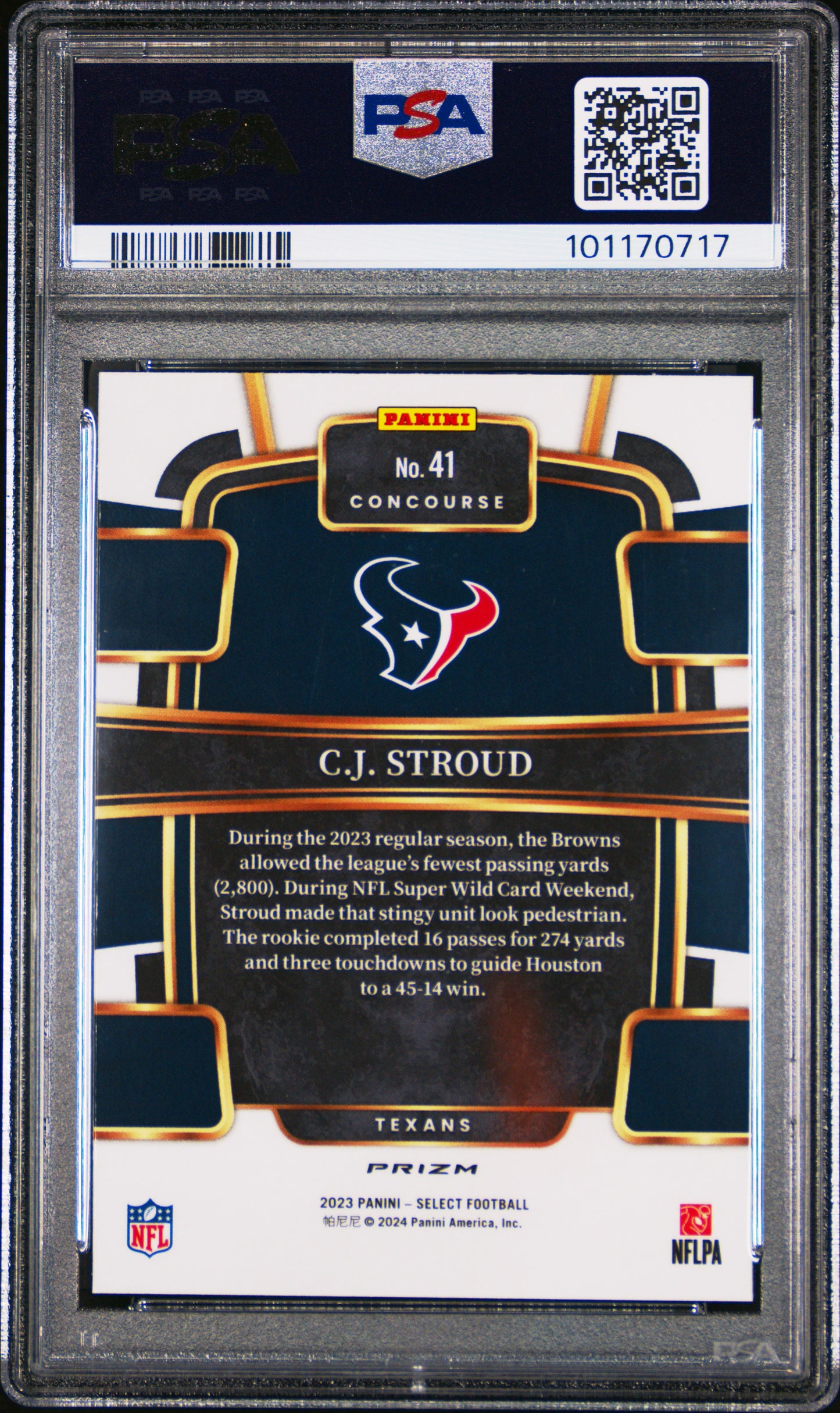2023 Panini Select Cj Stroud #41 Silver Prizm PSA 10 Texans