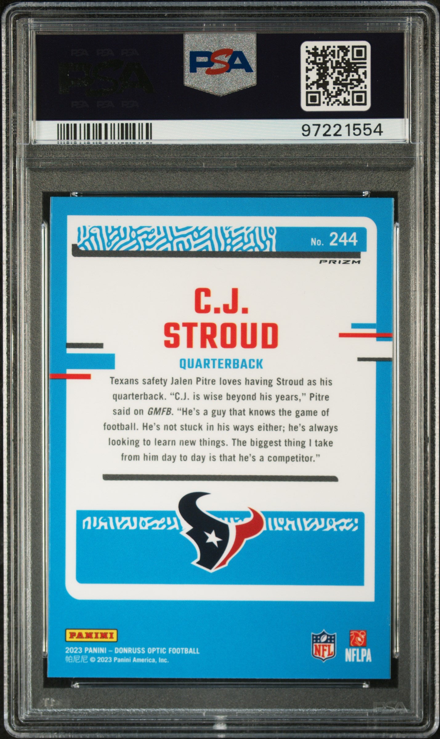 2023 Panini Donruss Optic Cj Stroud #244 Holo PSA 9 Texans
