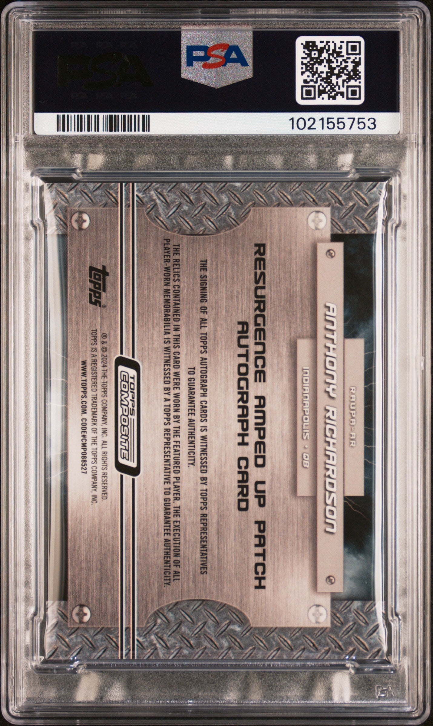 2023 Topps Composite Amped Up Anthony Richardson RC #AR Auto Relic #/149 PSA 9