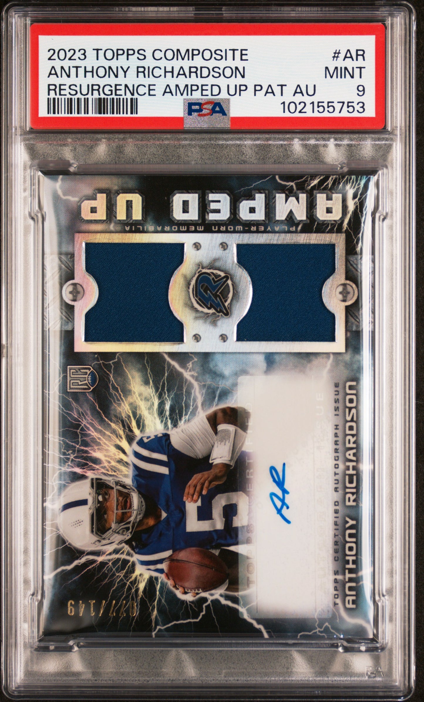2023 Topps Composite Amped Up Anthony Richardson RC #AR Auto Relic #/149 PSA 9