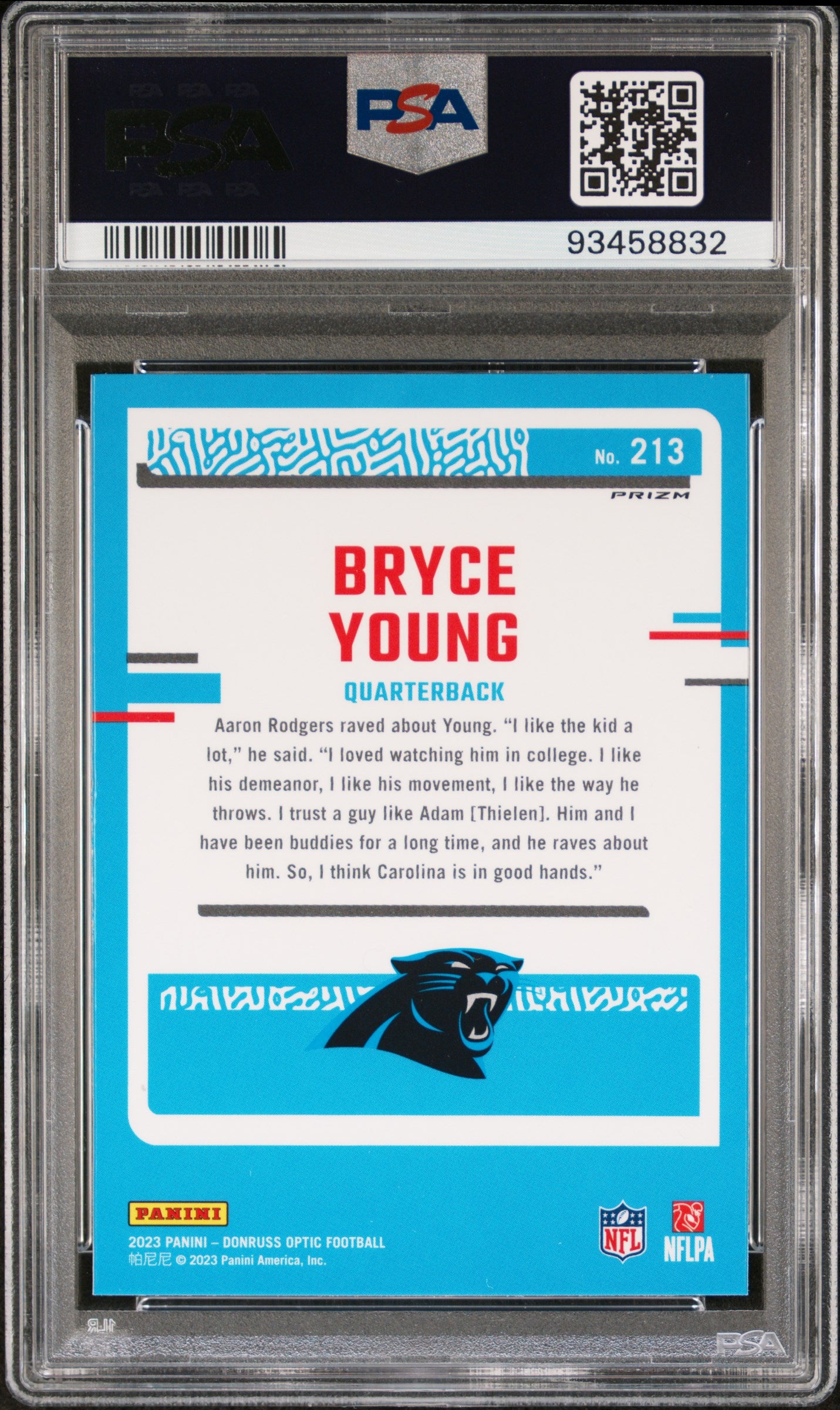 2023 Panini Donruss Optic Bryce Young #213 Purple Shock PSA 10 Panthers