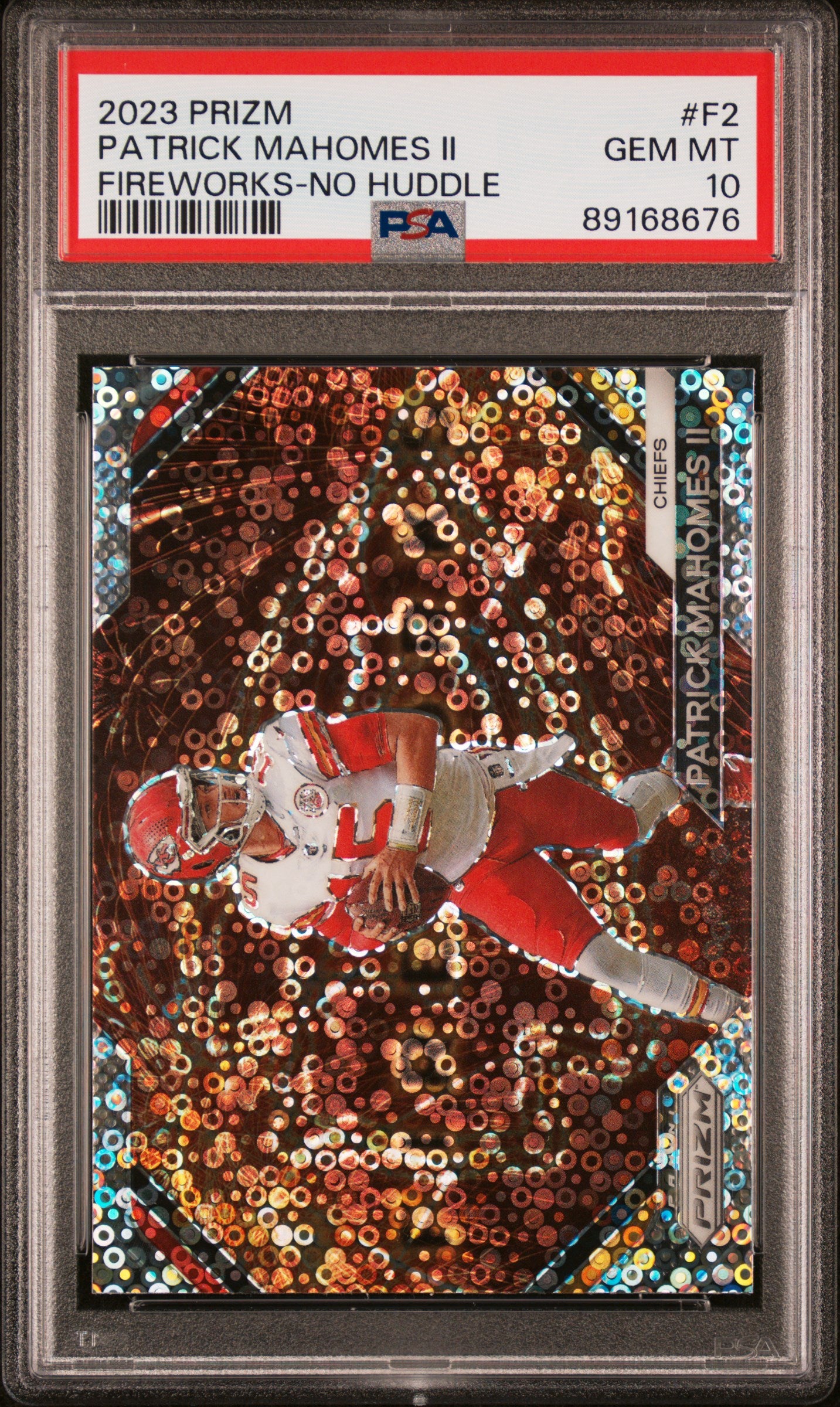 2023 Panini Prizm Fireworks Patrick Mahomes Ii #F2 Fireworks-No Huddle PSA 10