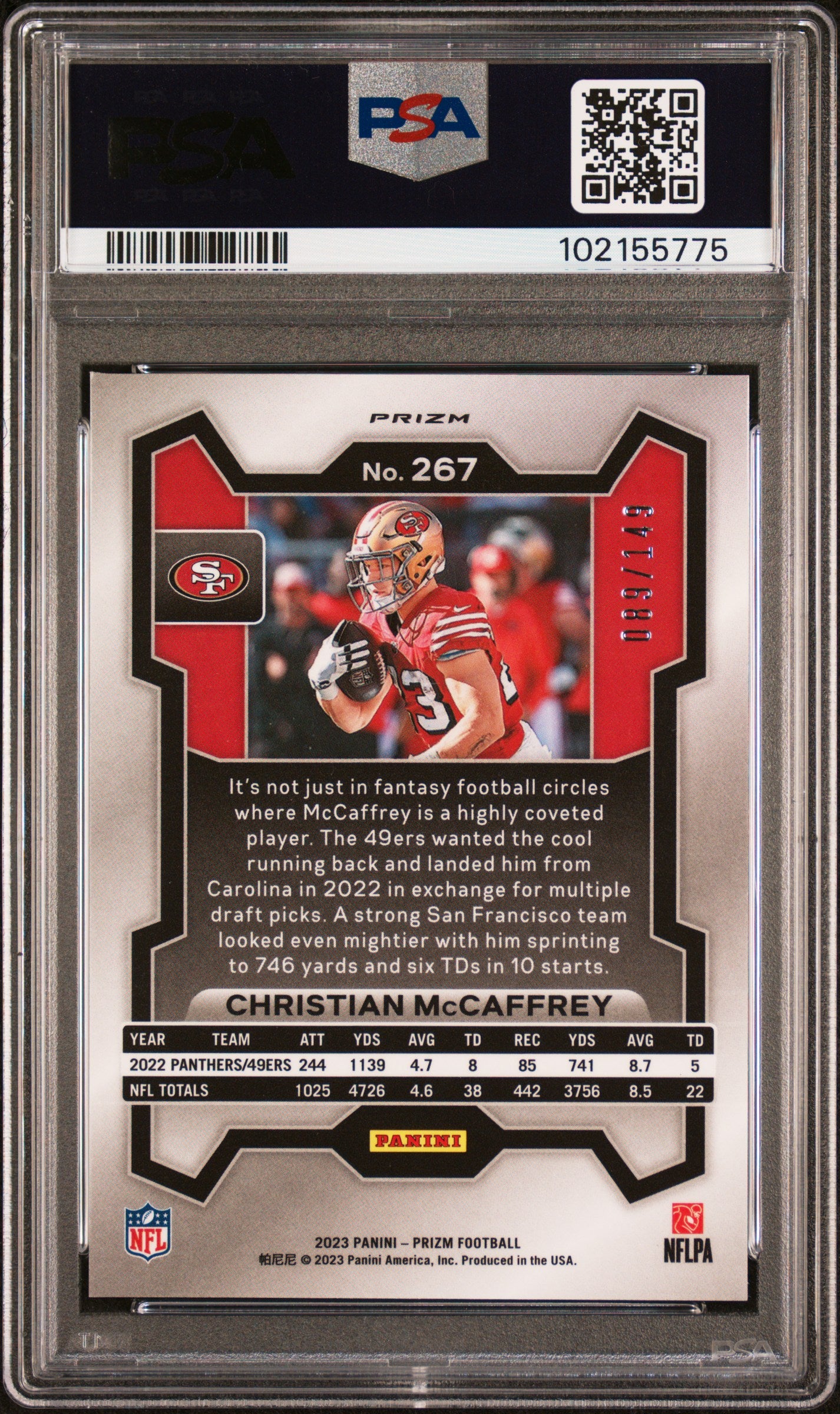 2023 Panini Prizm Christian Mccaffrey #267 Red Wave PSA 9 49ers