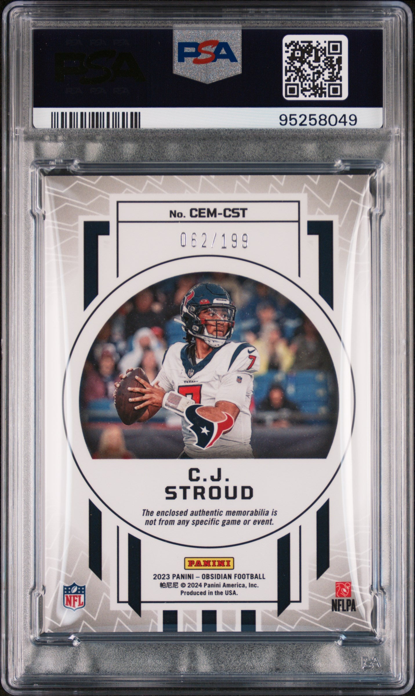2023 Panini Obsidian Cutting Edge Memorabilia Cj Stroud #CEMCST PSA 10 Texans