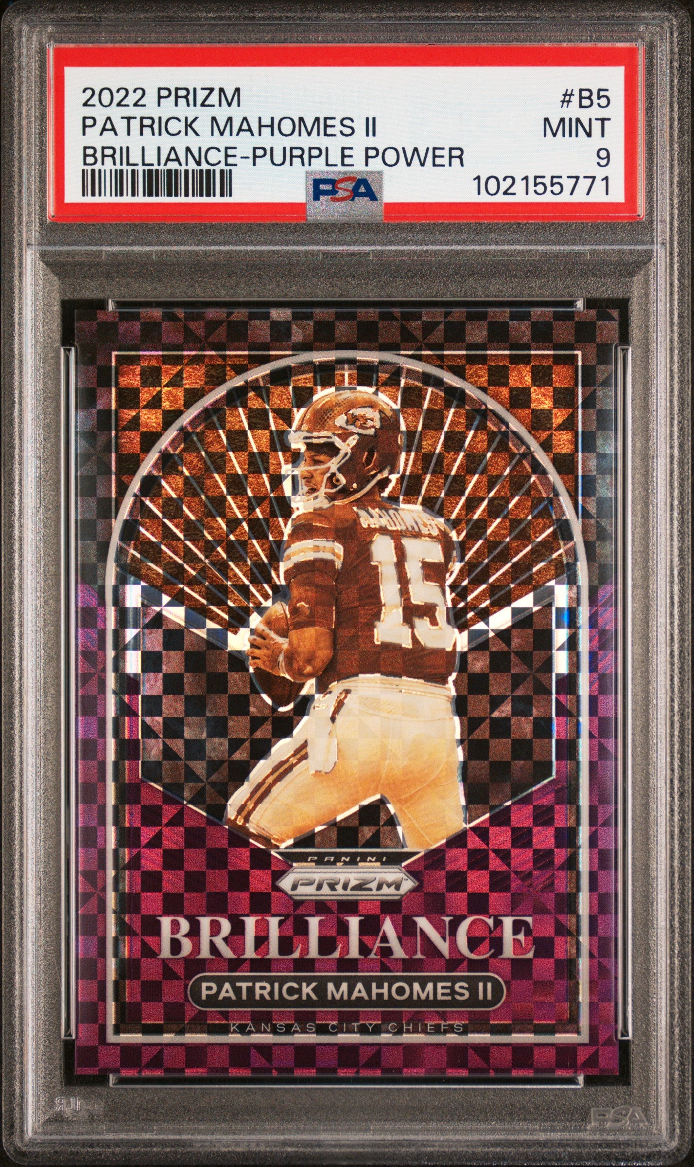 2022 Panini Prizm Brilliance Patrick Mahomes #B5 - Purple Power PSA 9