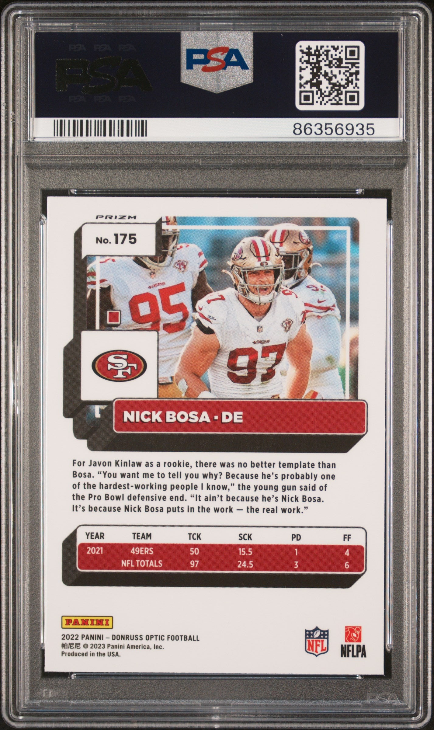 2022 Panini Donruss Optic Nick Bosa #175 Stars PSA 10 49ers