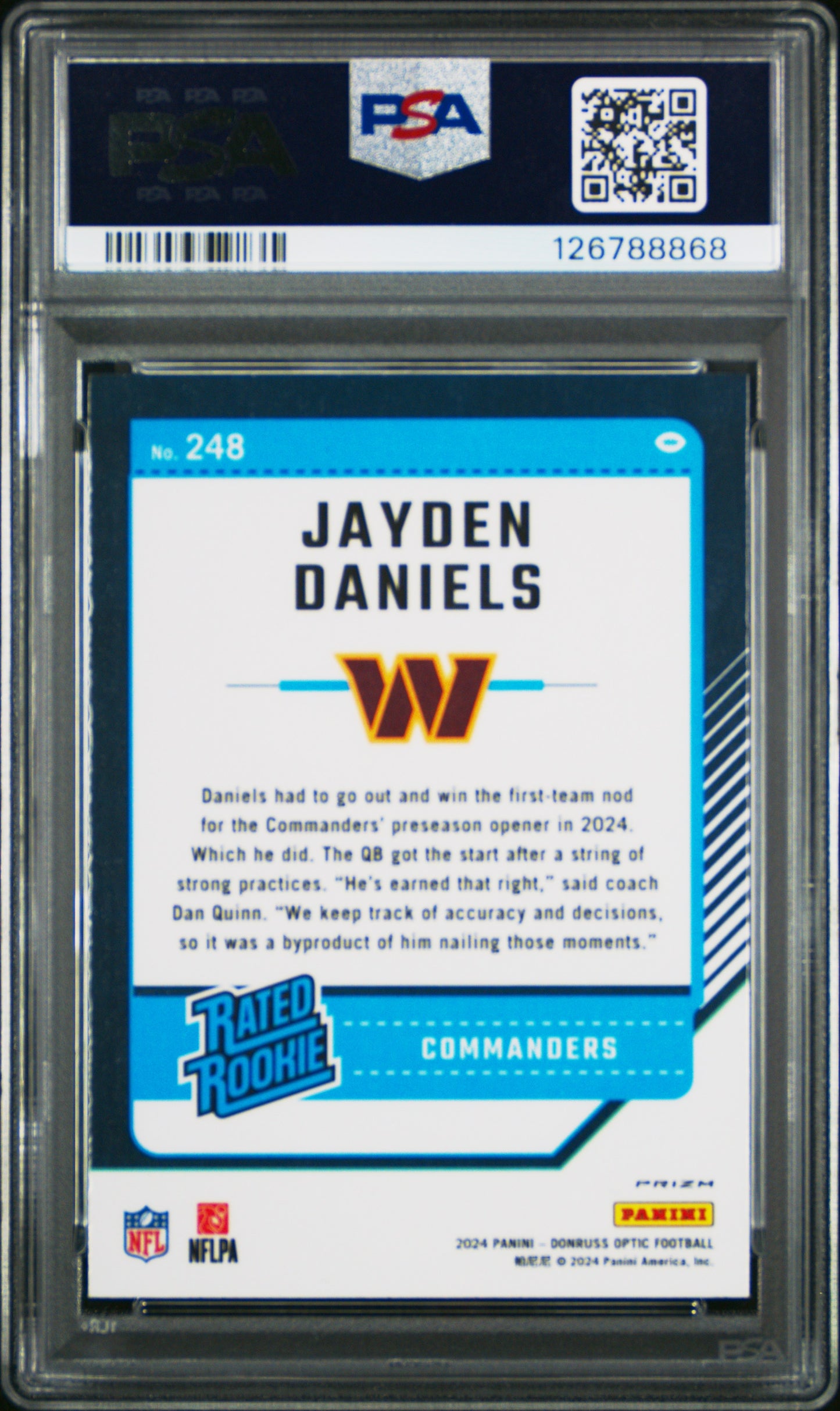 2024 Panini Donruss Optic Jayden Daniels #248 Pink PSA 10 Commanders