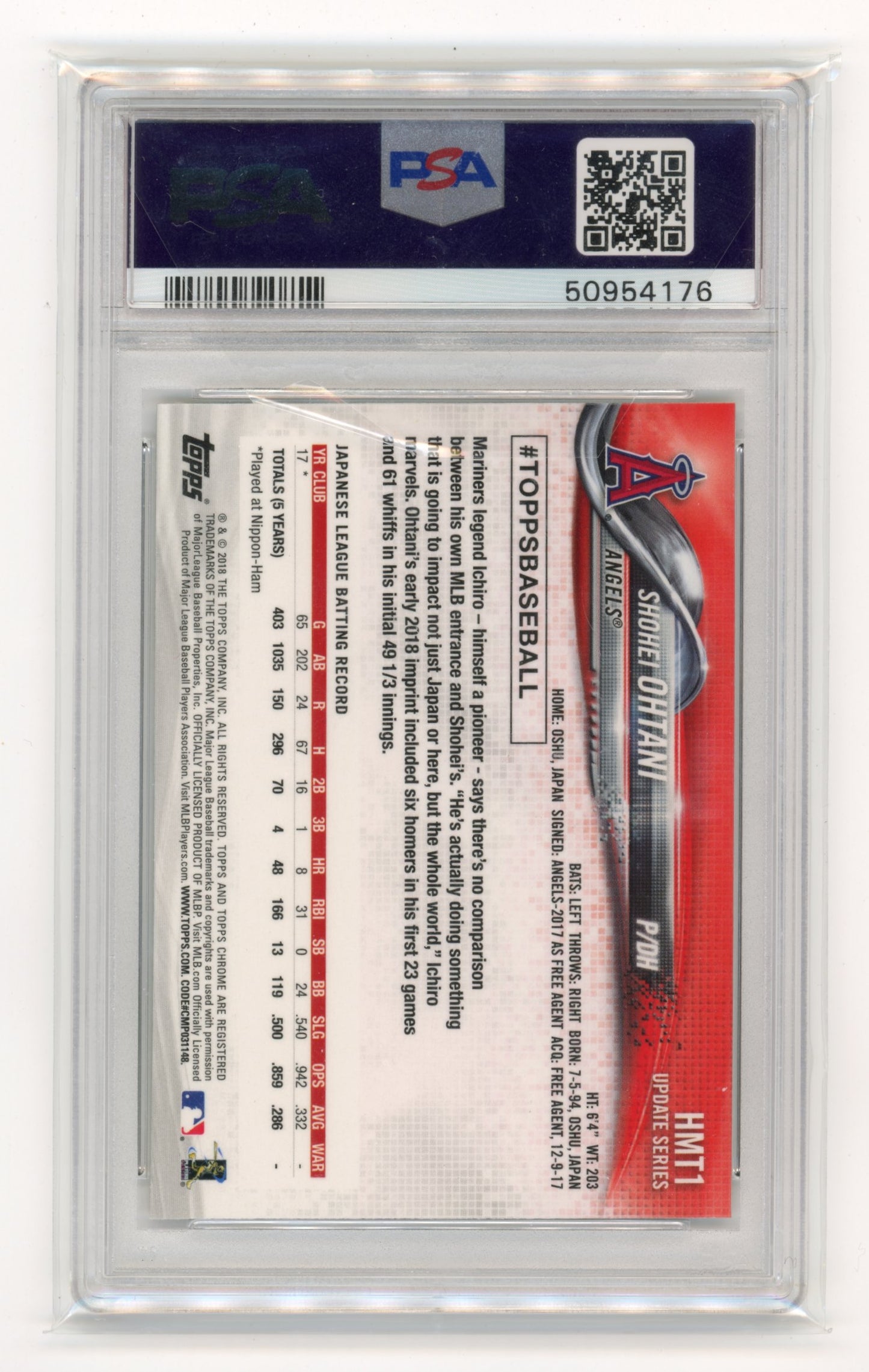 2018 Topps Chrome Shohei Ohtani RC #HMT1 - PSA 10 Angels