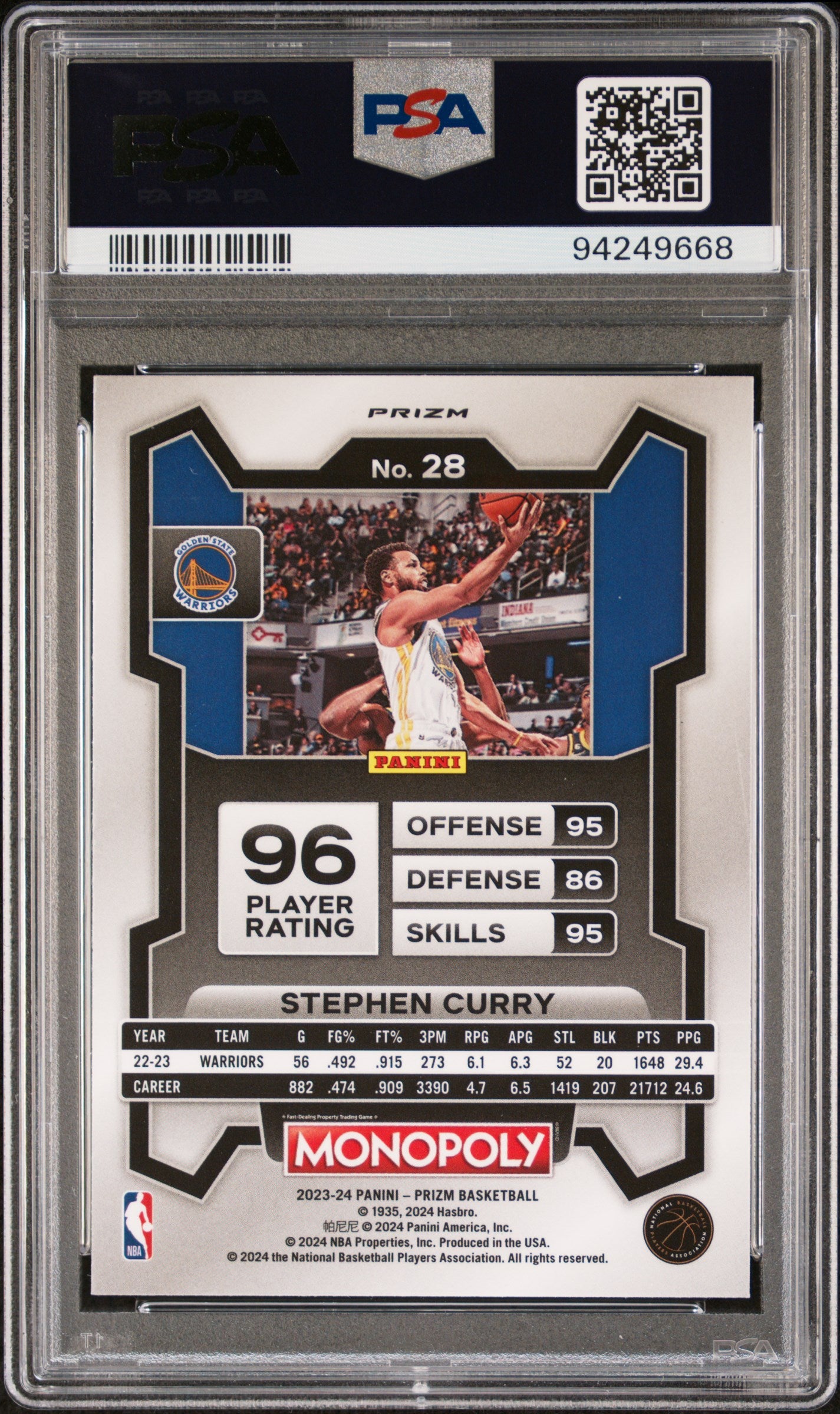 2023 Panini Prizm Monopoly Stephen Curry #28 Purple PSA 10 Warriors