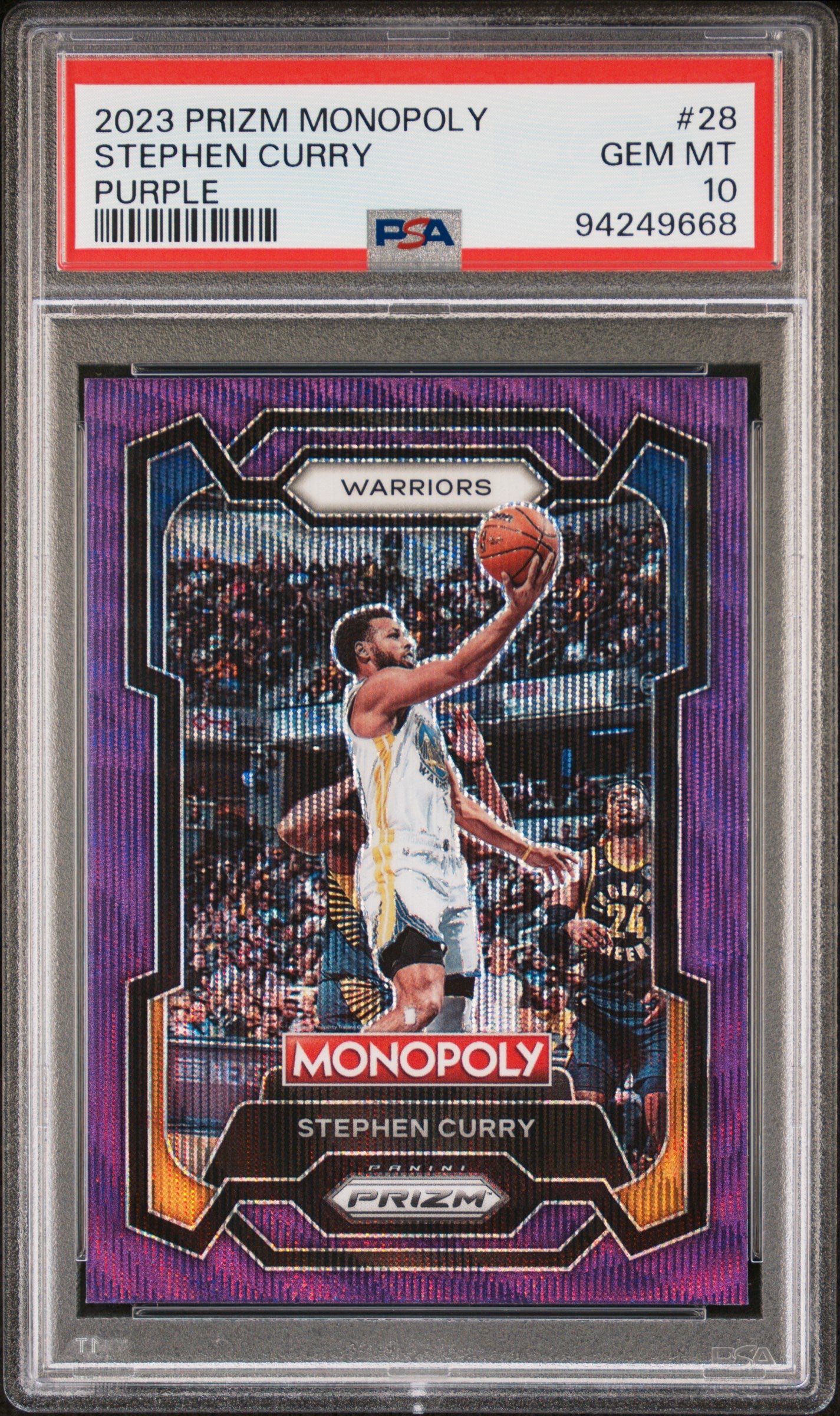 2023 Panini Prizm Monopoly Stephen Curry #28 Purple PSA 10 Warriors