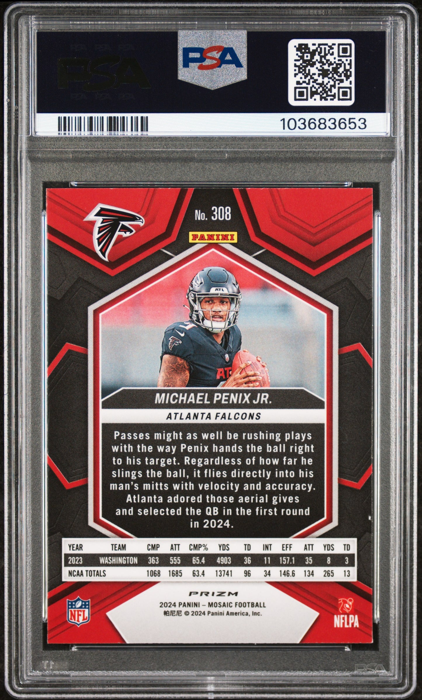 2024 Panini Mosaic Michael Penix Jr. #308 Green PSA 10 Falcons