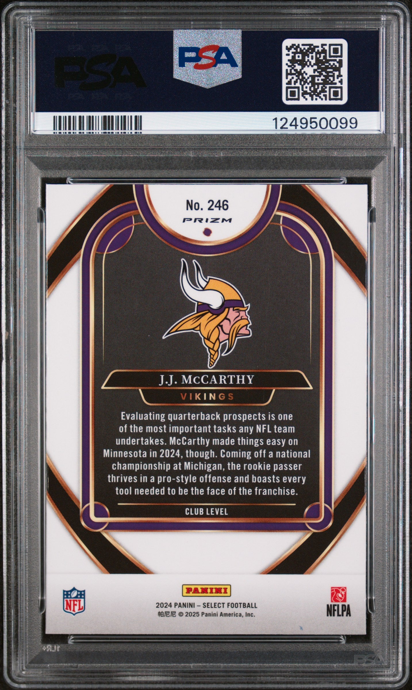 2024 Panini Select Jj Mccarthy #246 Red & Blue Shock PSA 10 Vikings
