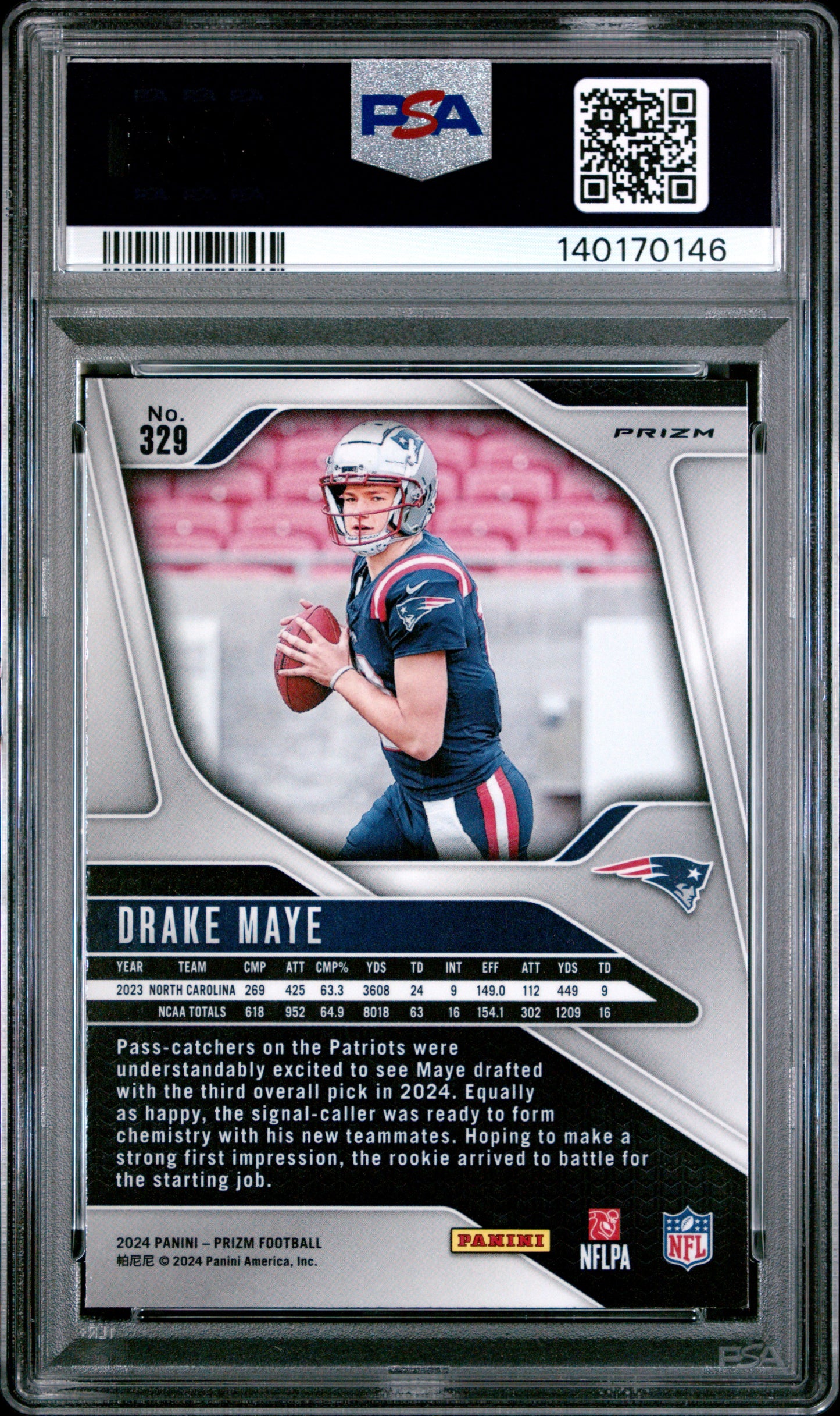 2024 Panini Prizm Drake Maye #329 Red/White/Blue Prizm PSA 9 Patriots