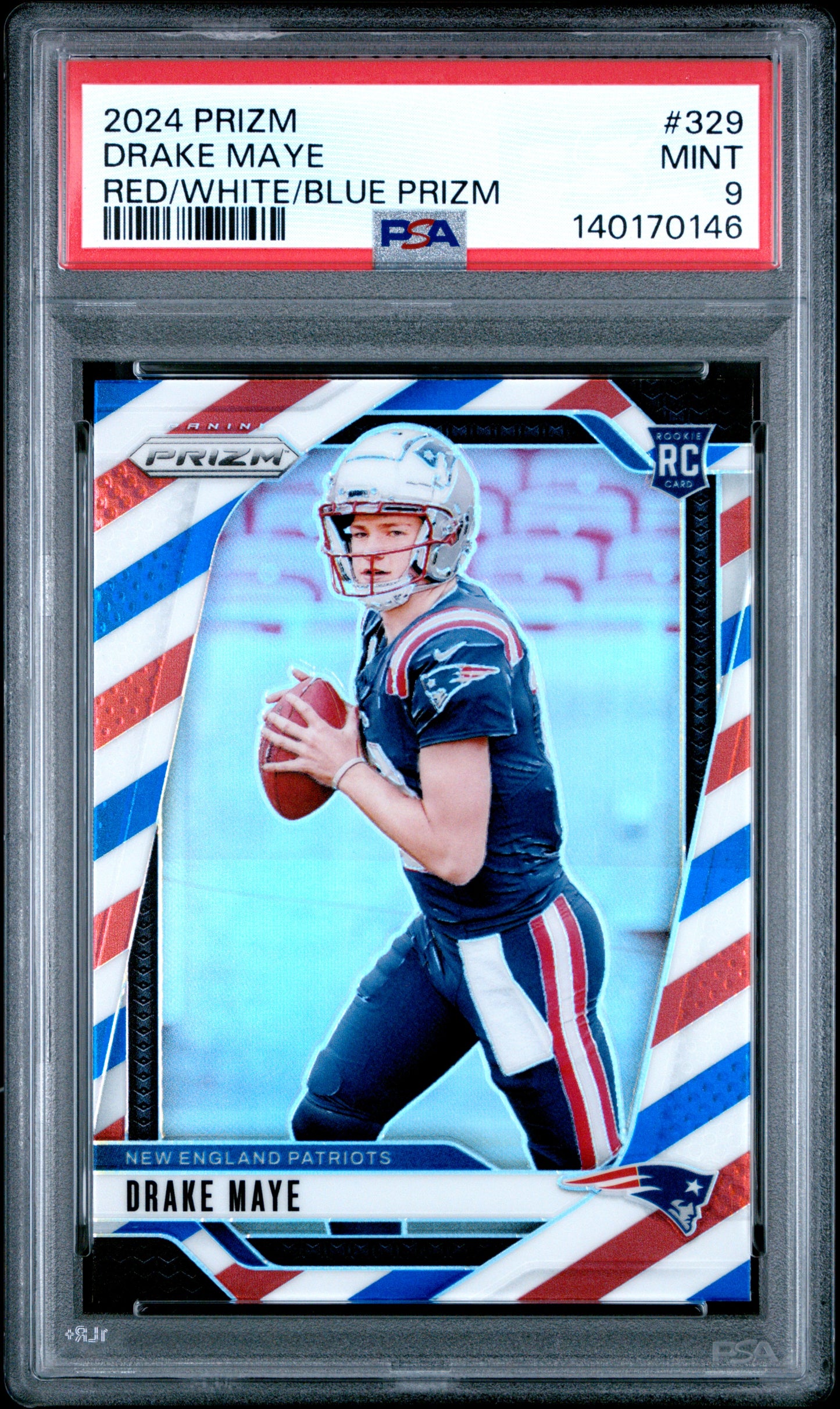 2024 Panini Prizm Drake Maye #329 Red/White/Blue Prizm PSA 9 Patriots