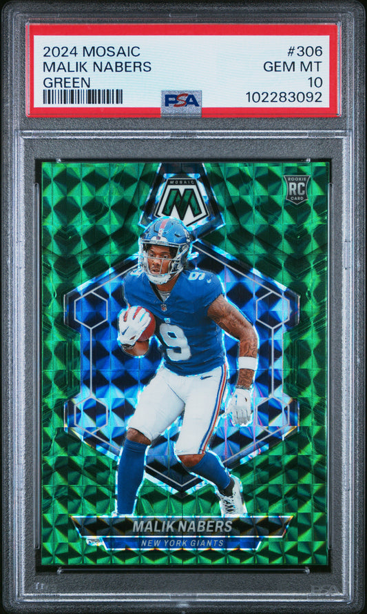2024 Panini Mosaic Malik Nabers #306 Green PSA 10 Giants