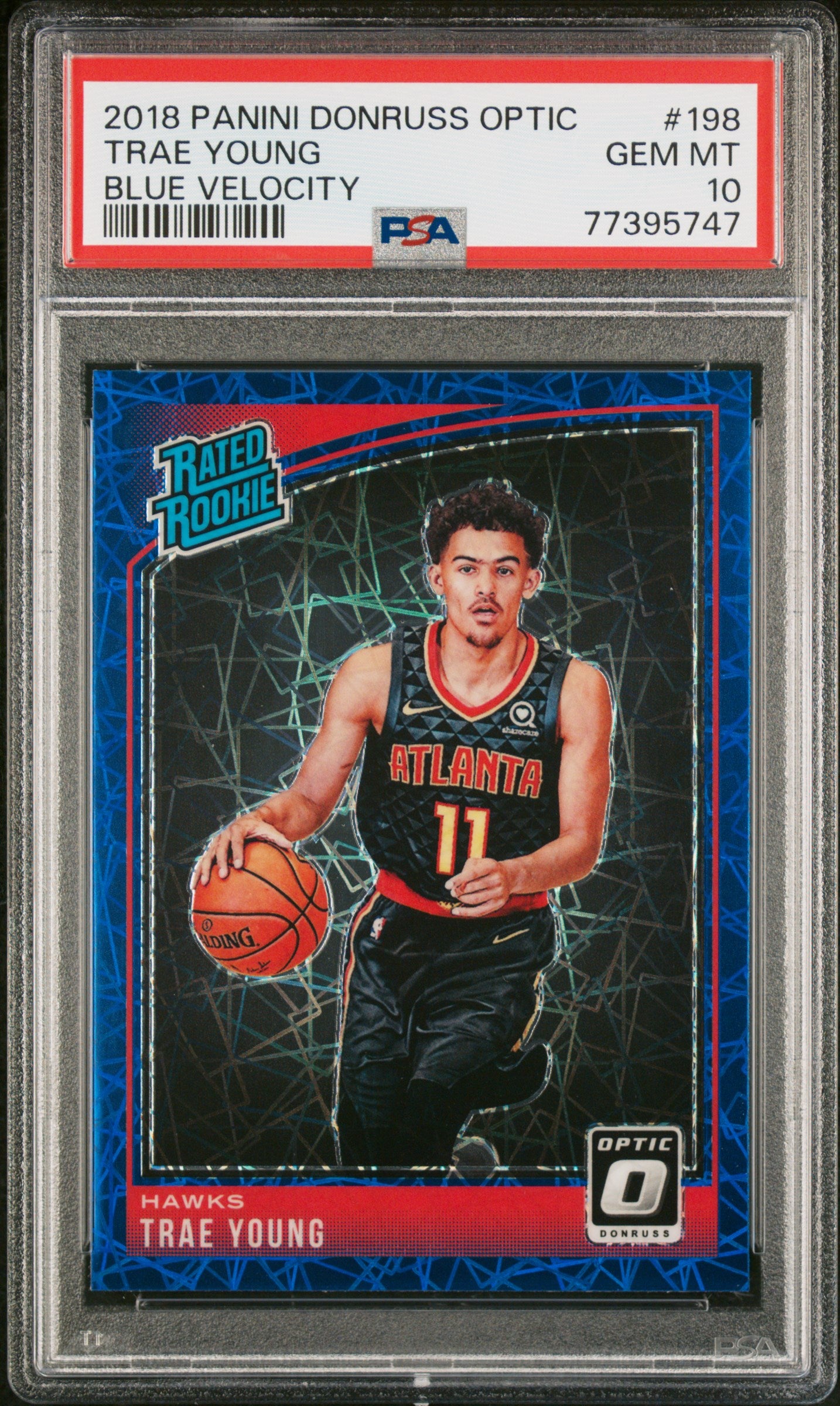 2018 Panini Donruss Optic Trae Young #198 Blue Velocity PSA 10 Hawks