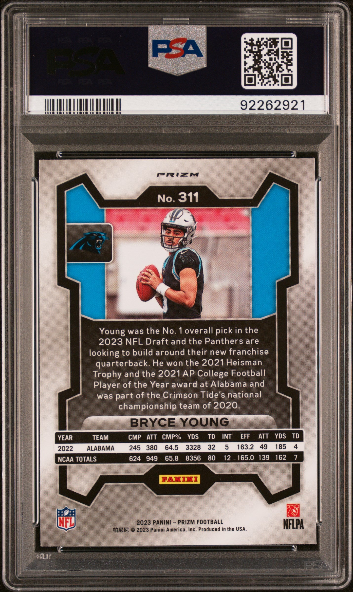 2023 Panini Prizm Bryce Young #311 Disco Prizm PSA 10 Panthers