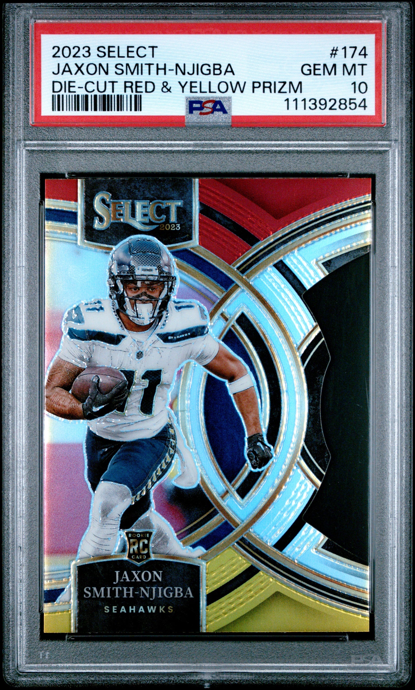 2023 Panini Select Jaxon Smith-Njigba #174 - Red & Yellow PSA 10 Seahawks