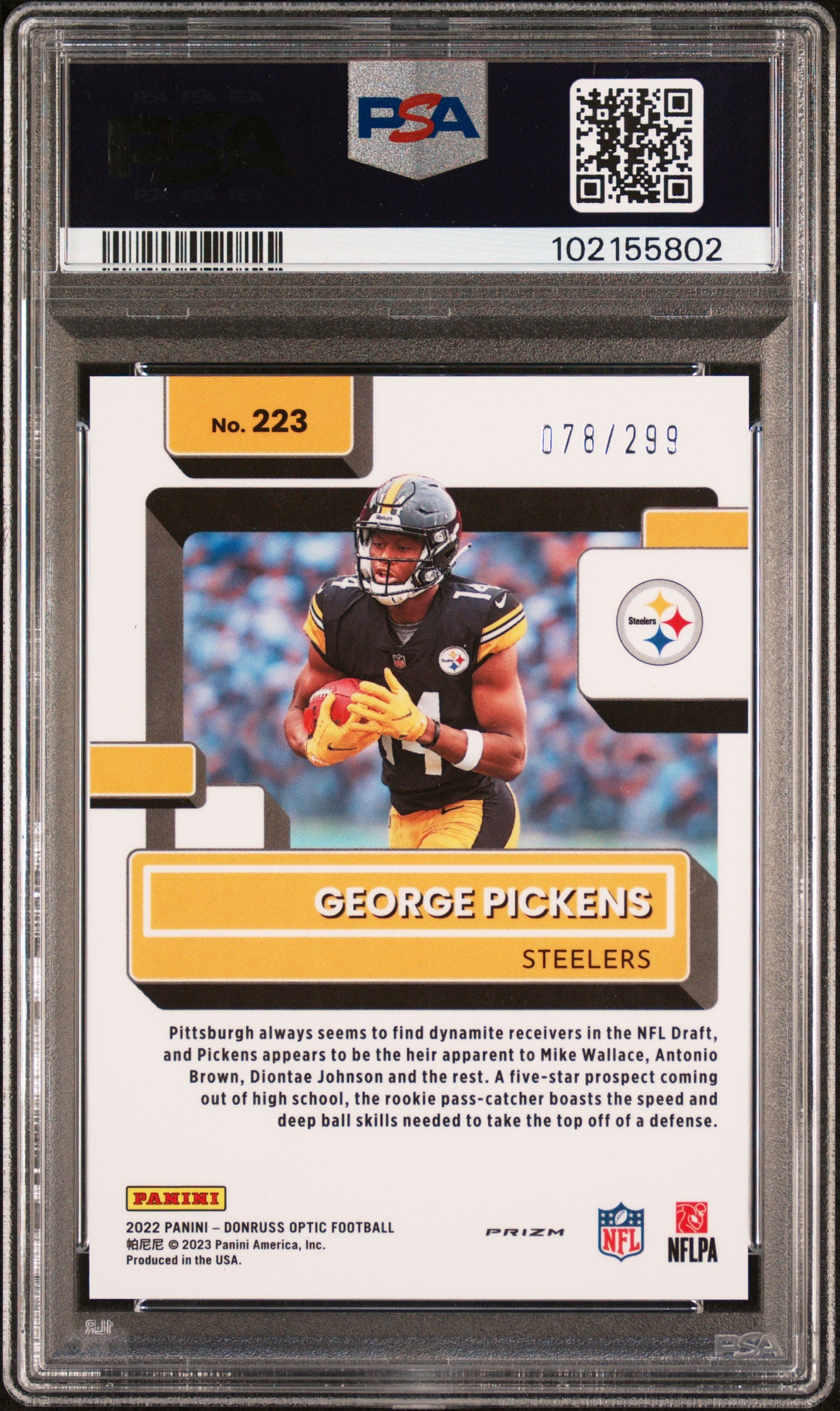 2022 Panini Donruss Optic George Pickens #223 Aqua PSA 10 Pittsburgh Steelers