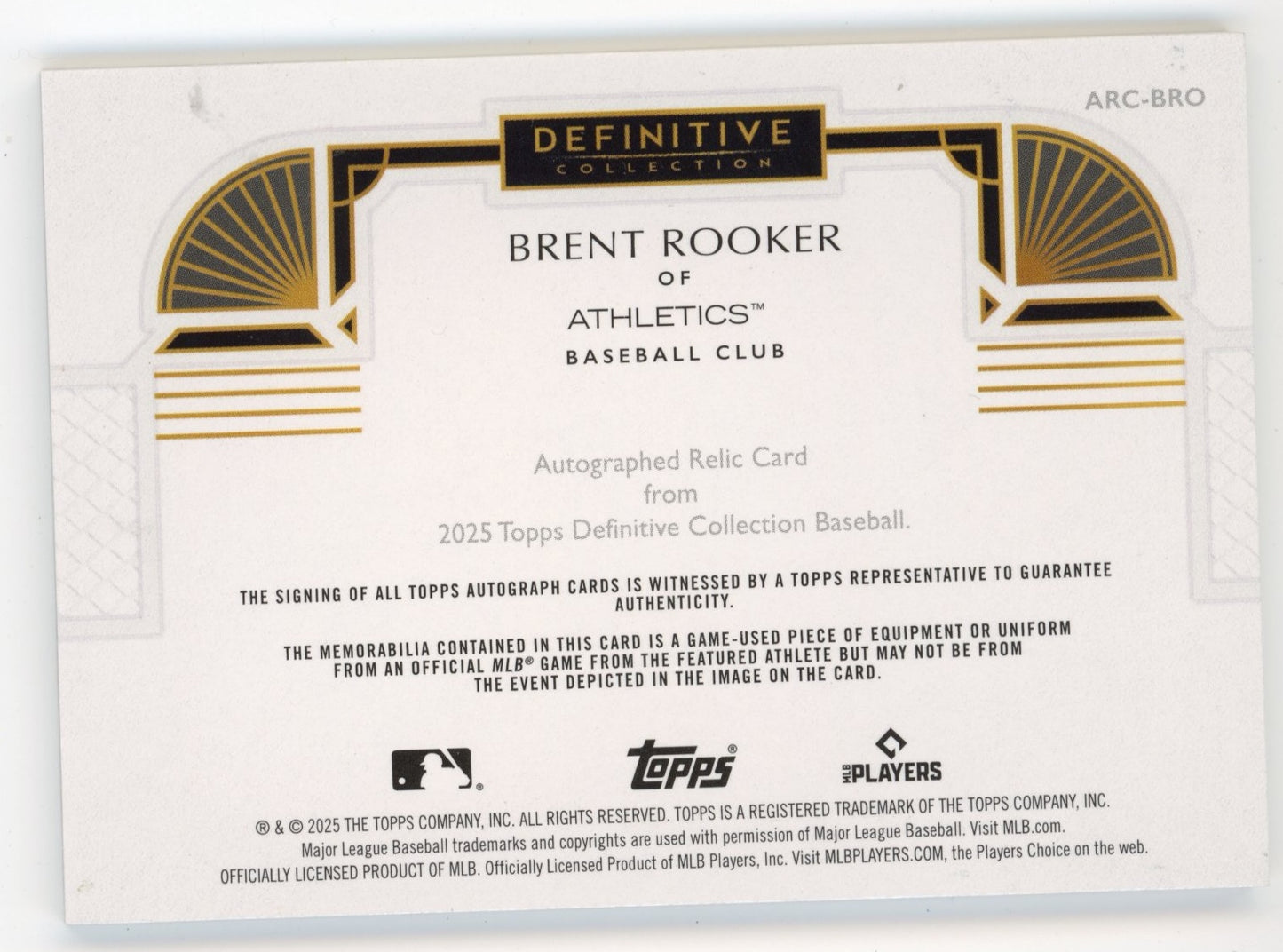 2025 Topps Definitive Collection Brent Rooker #ARC-BRO - Auto Relic #/25 A's