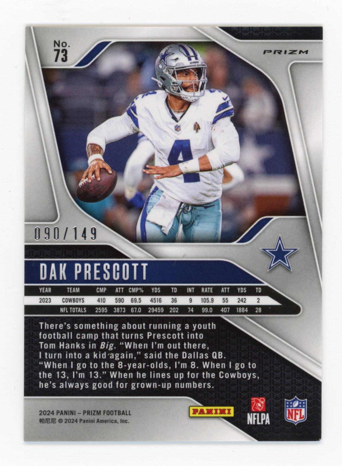 2024 Panini Prizm Dak Prescott Red #73 #/149 Cowboys