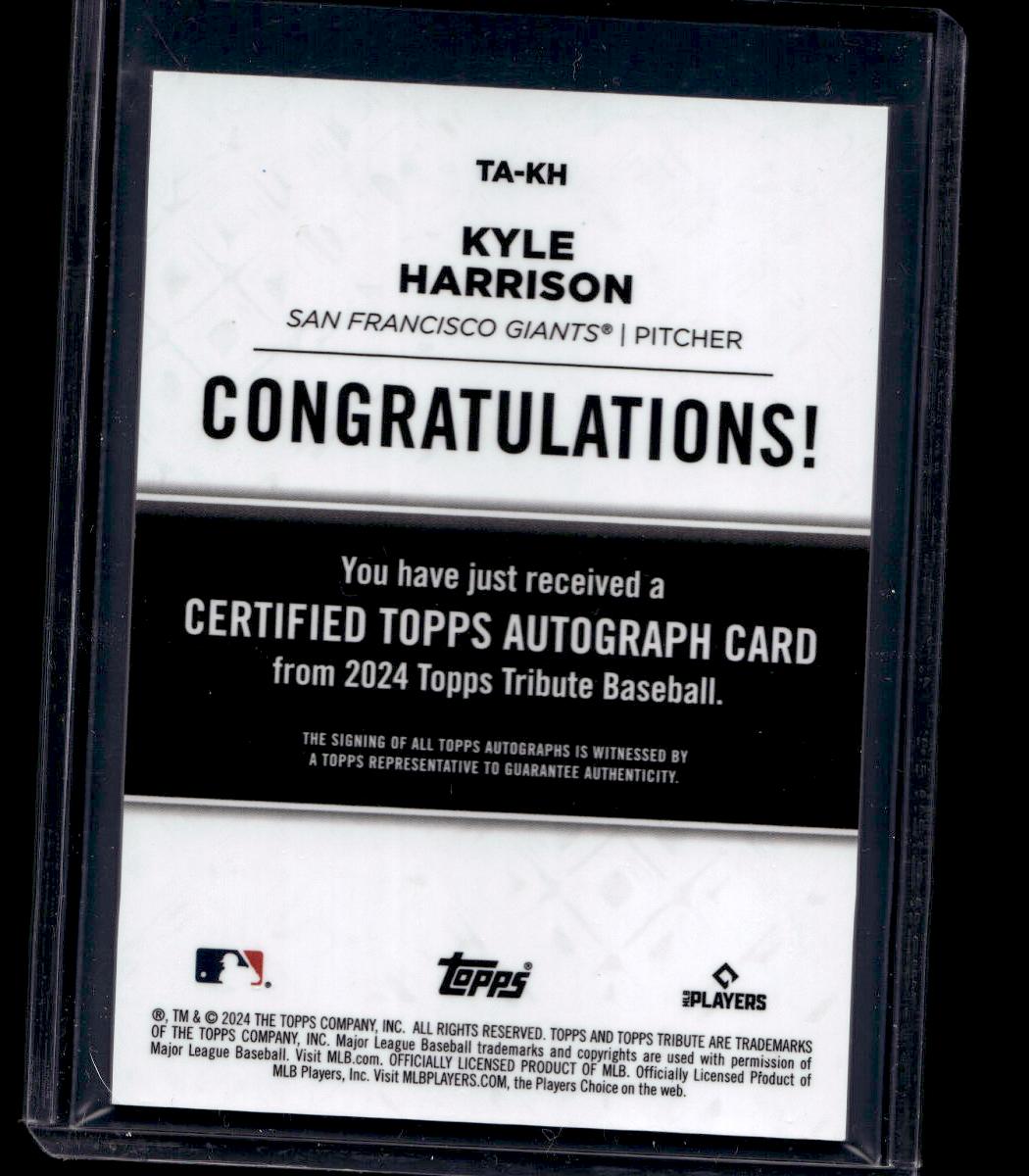 2024 Topps Tribute #TA-KH Kyle Harrison Tribute Auto Blue #/150  Giants