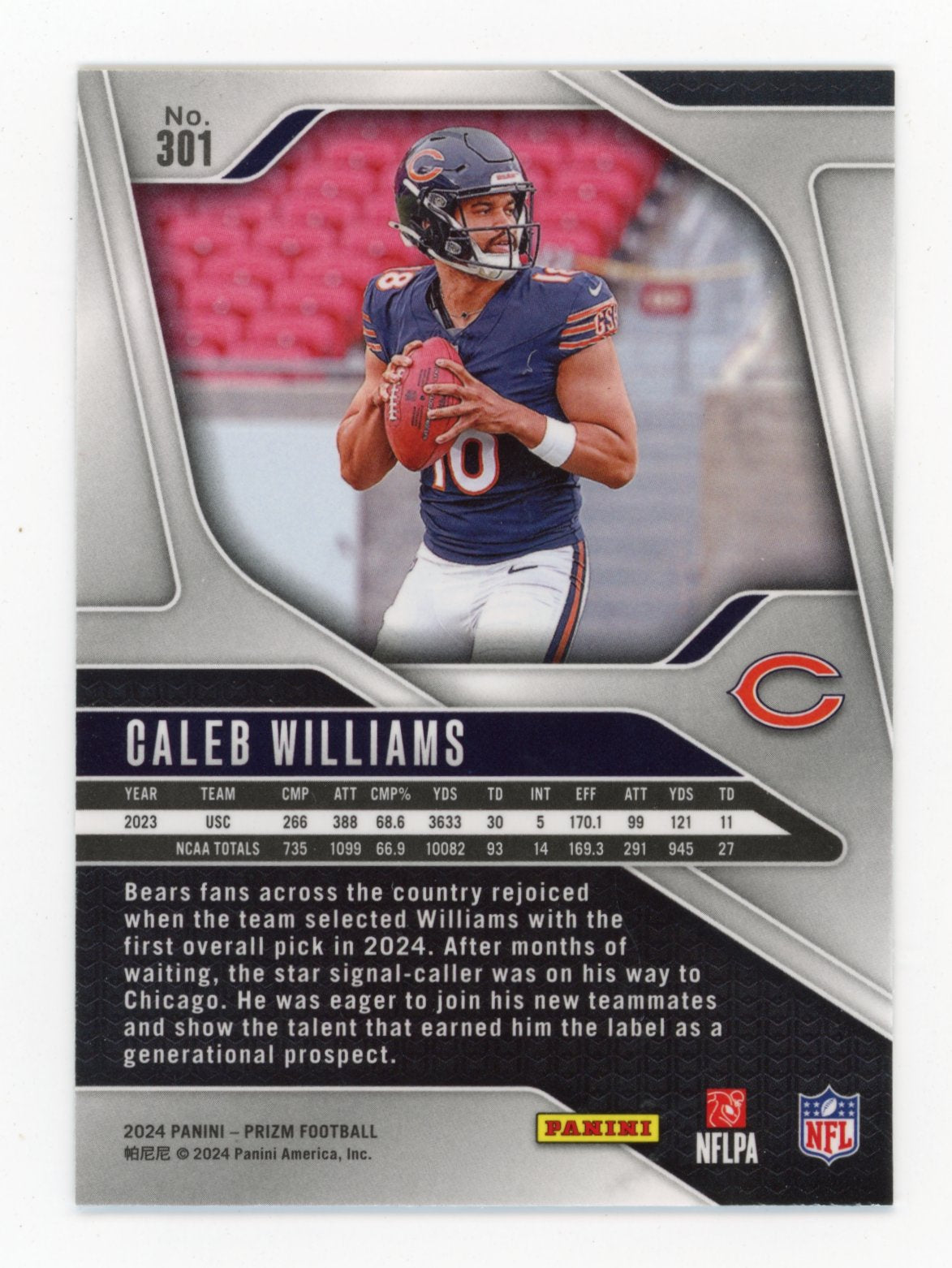 2024 Panini Prizm Caleb Williams #301 Chicago Bears
