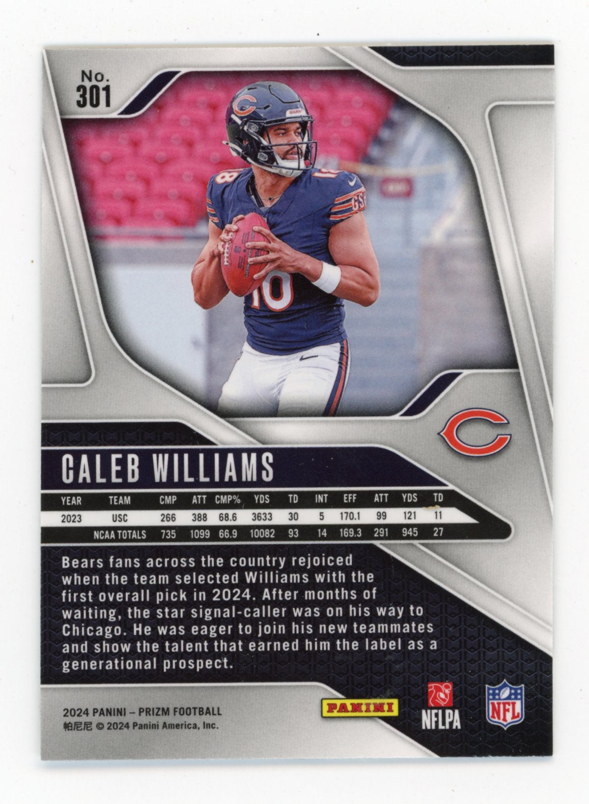 2024 Panini Prizm Caleb Williams #301 Chicago Bears