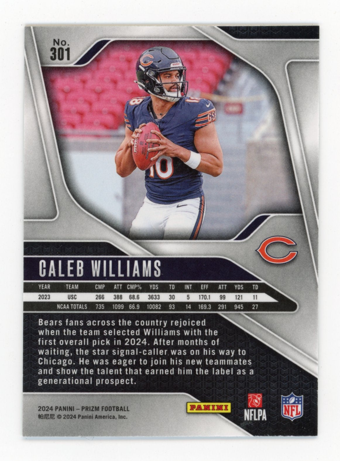 2024 Panini Prizm Caleb Williams #301 Chicago Bears