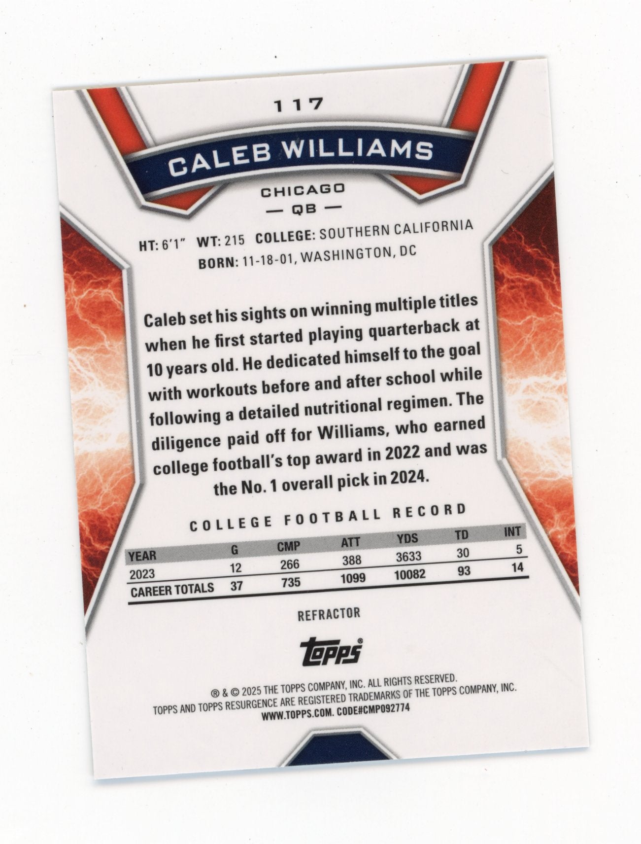 2024 Topps Resurgence Caleb Williams #117 Refractor Chicago Bears