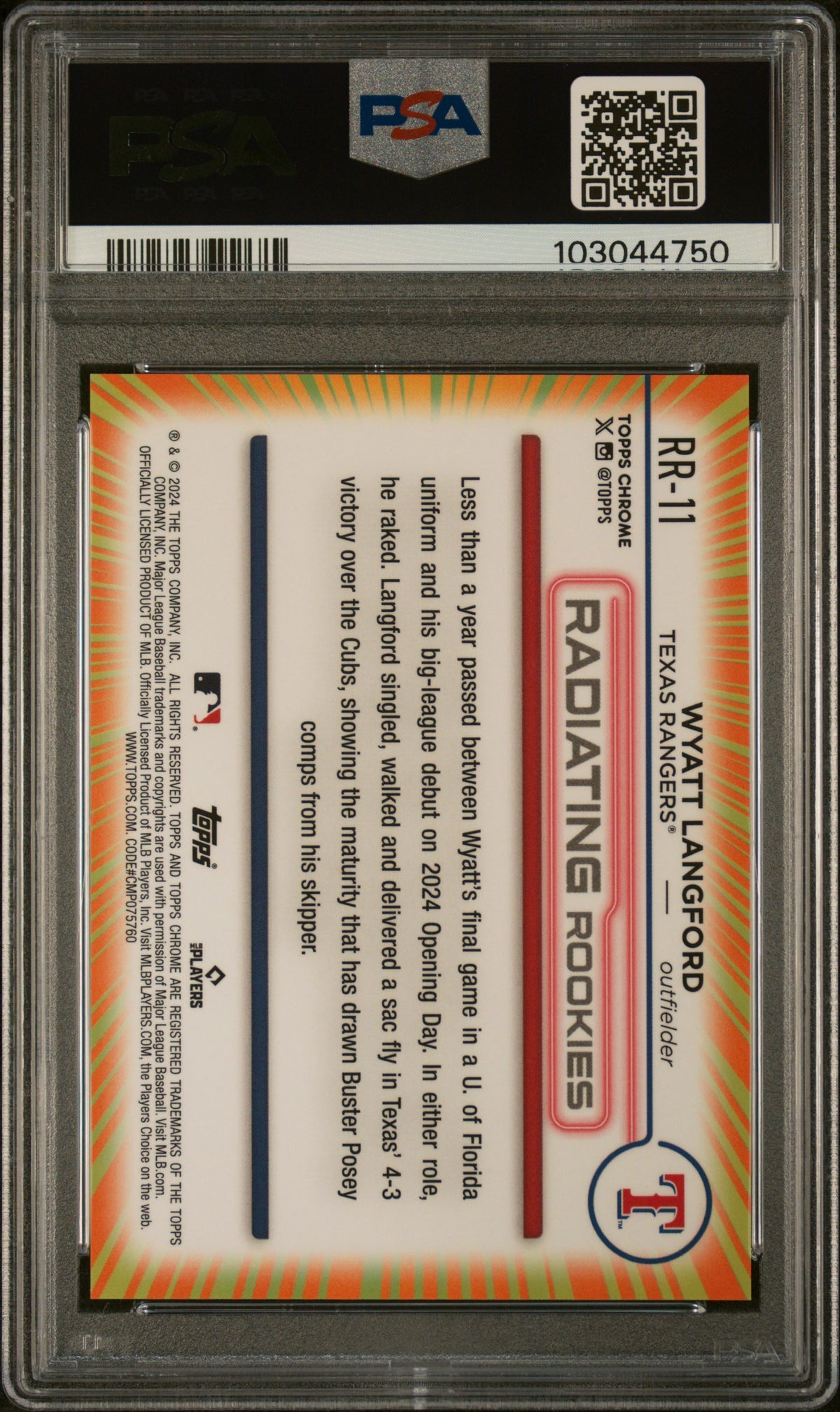 2024 Topps Chrome Radiating Rookies Wyatt Langford #RR11 PSA 10