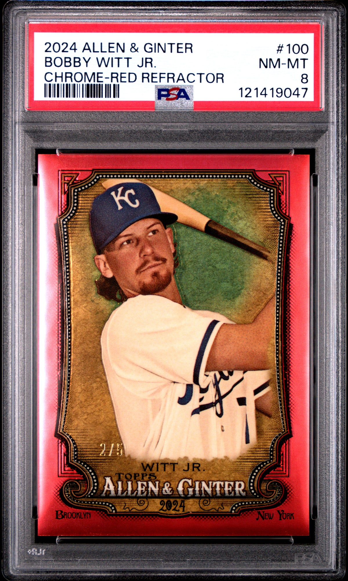 2024 Topps Allen & Ginter Bobby Witt Jr. #100 Chrome-Red Refractor PSA 8