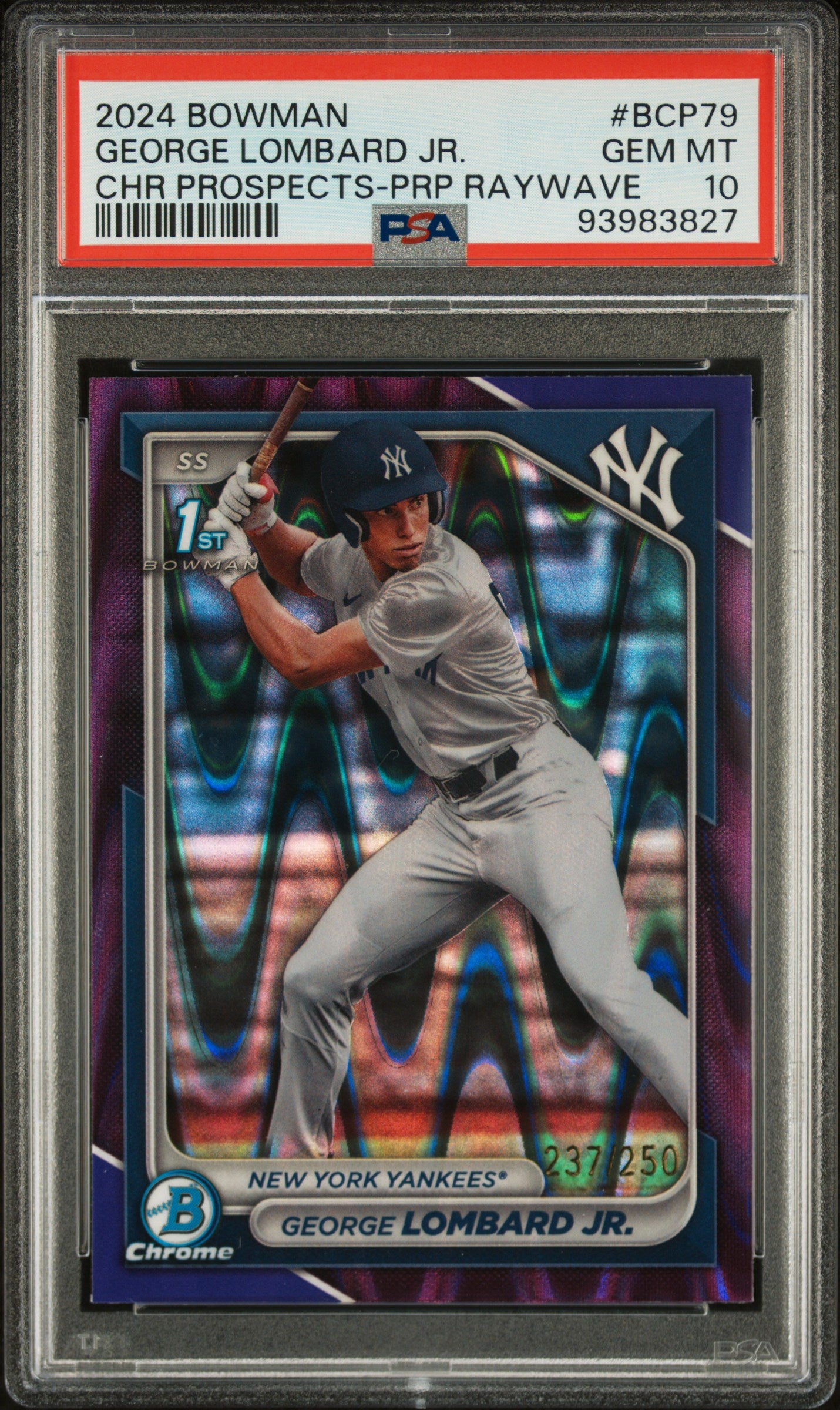 2024 Bowman Chrome Prospects George Lombard Jr. Chr Prospects-Prp Raywave PSA 10