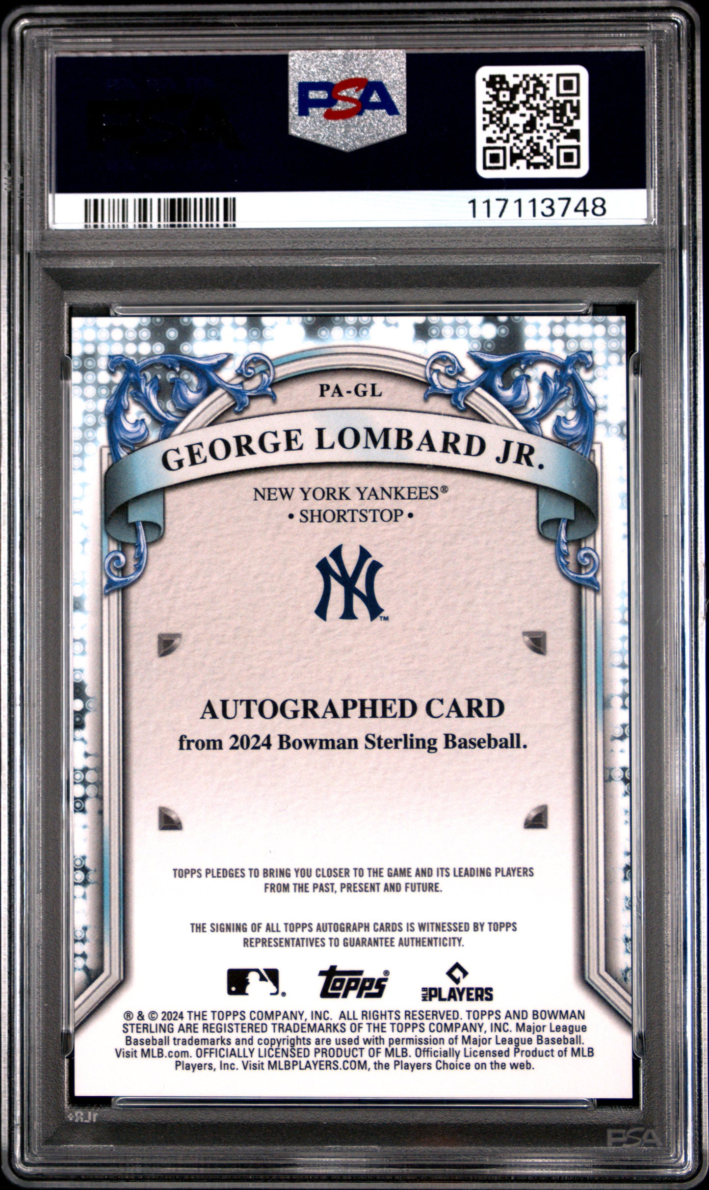 2024 Bowman Sterling Prospect Autographs George Lombard Jr. Auto Gold /50 PSA 10
