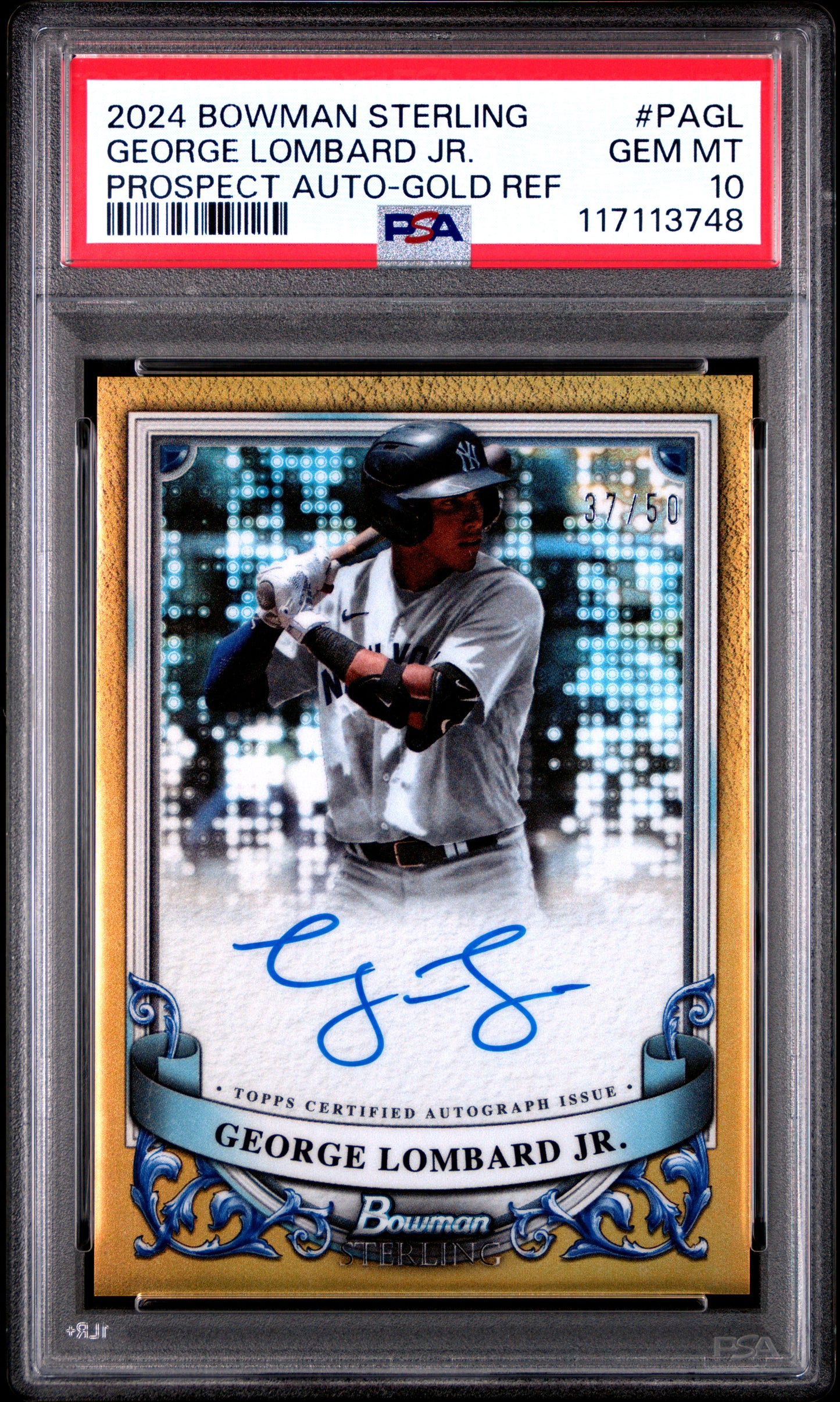 2024 Bowman Sterling Prospect Autographs George Lombard Jr. Auto Gold /50 PSA 10
