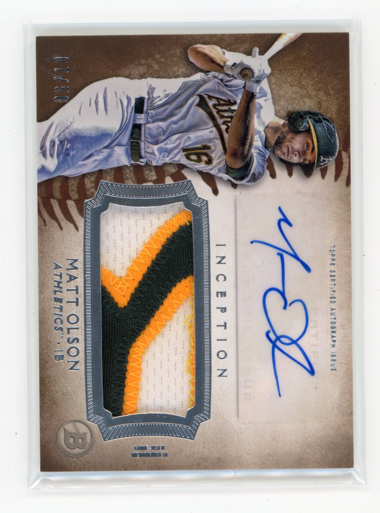 2015 Bowman Inception Matt Olson #IAP-MO Autographed Jumbo Patches /50