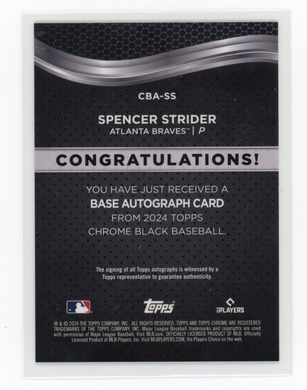 2024 Topps Chrome Black Spencer Strider  Chrome Black Autographs Green /99