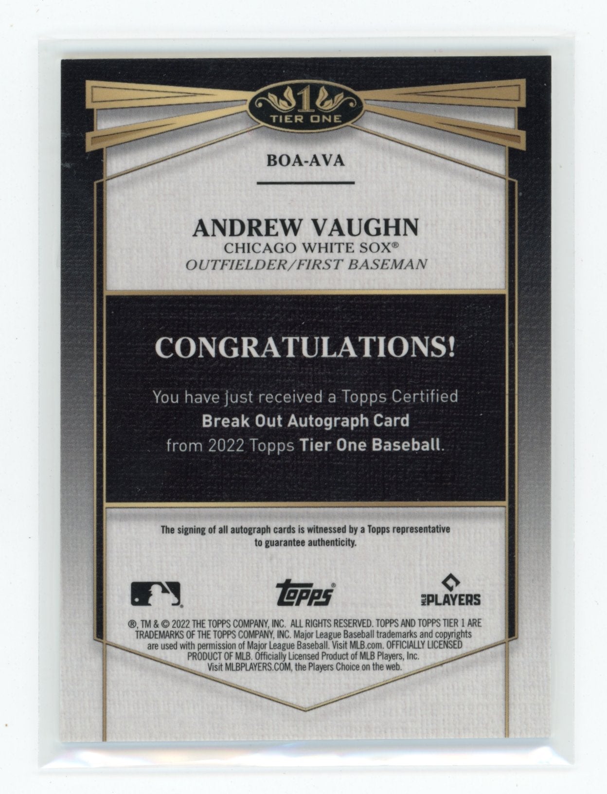 2022 Topps Tier One - Break Out Autographs Andrew Vaughn #BOA-AVA #/299