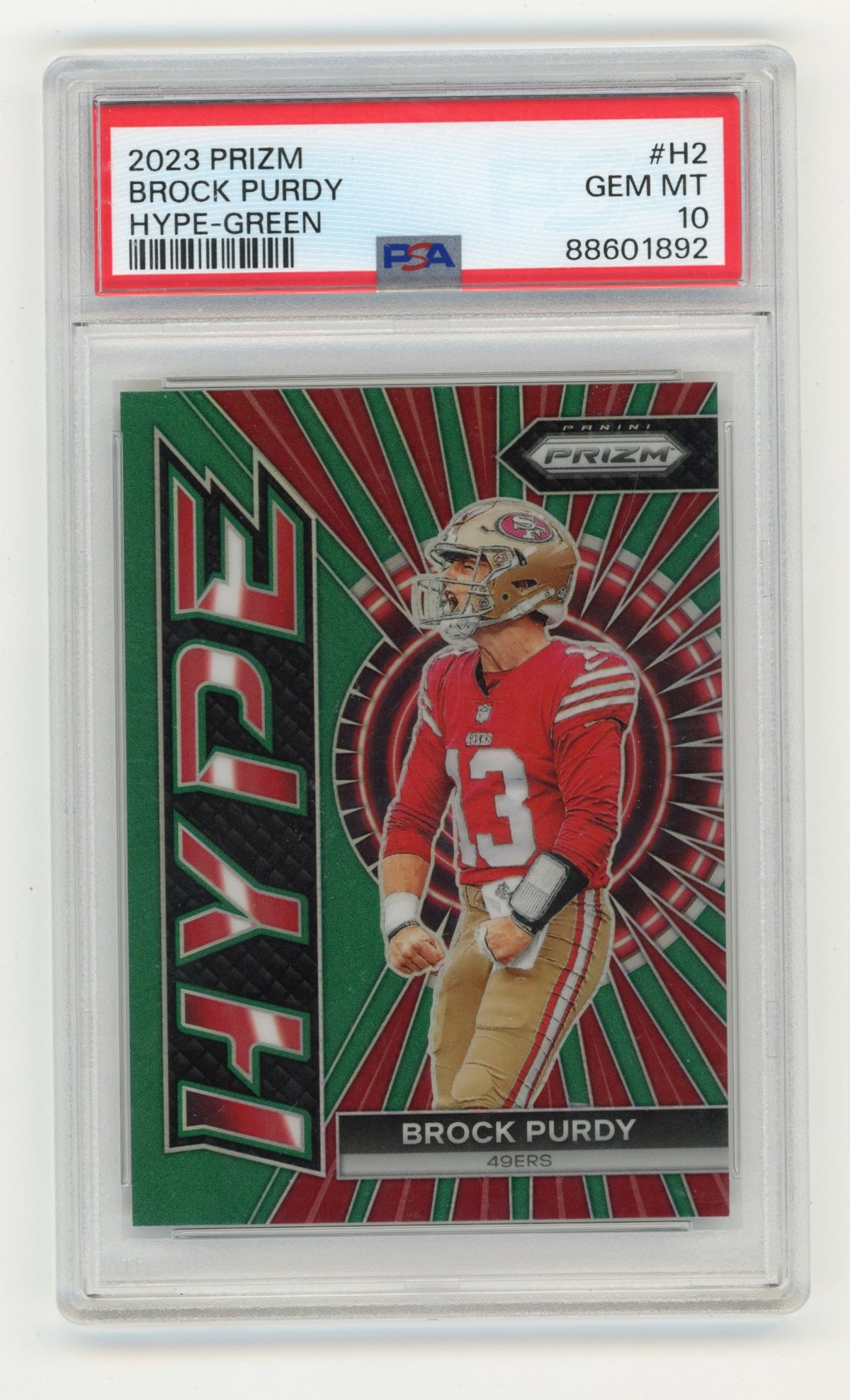 2023 Panini Prizm Brock Purdy #H-2 Hype Prizms Green San Francisco 49ers