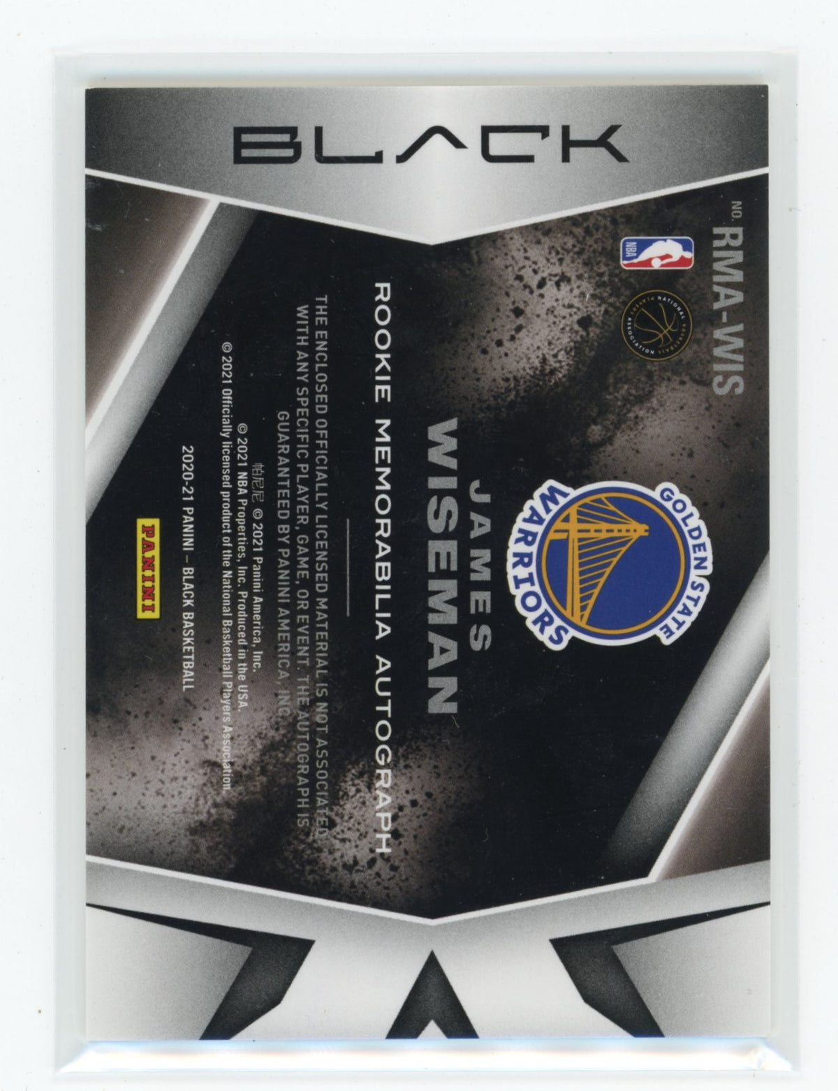 2020-21 Panini Black James Wiseman #RMA-WIS Rookie Memorabilia Autographs #/49